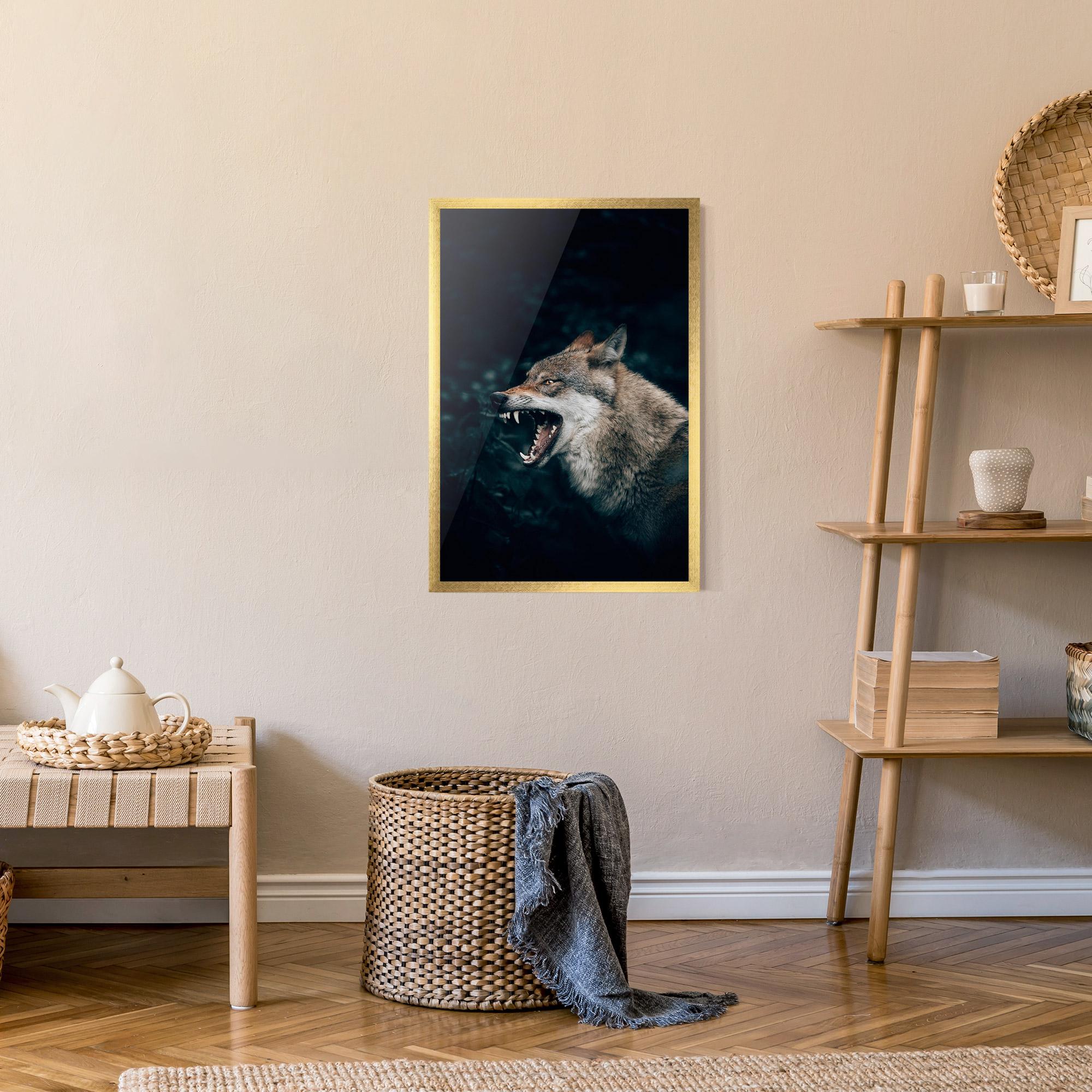 Plakat w Ramie Angry Wolf In The Forest mockup 9