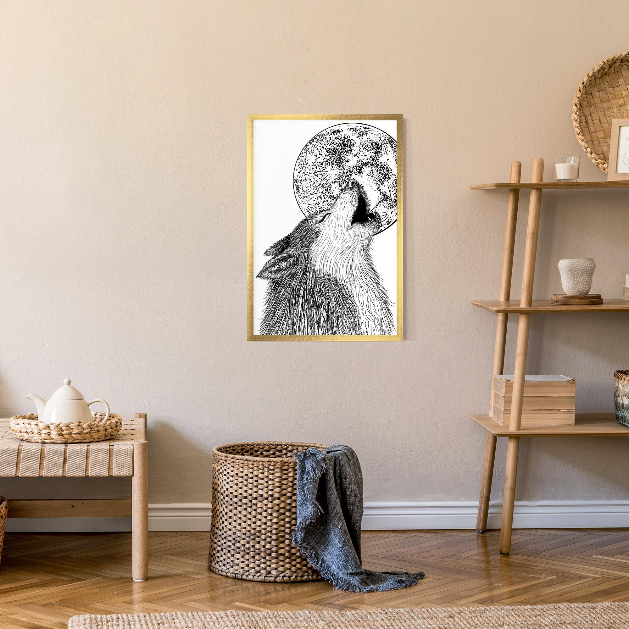 Plakat w Ramie Pretty Moon Wolf mockup 9