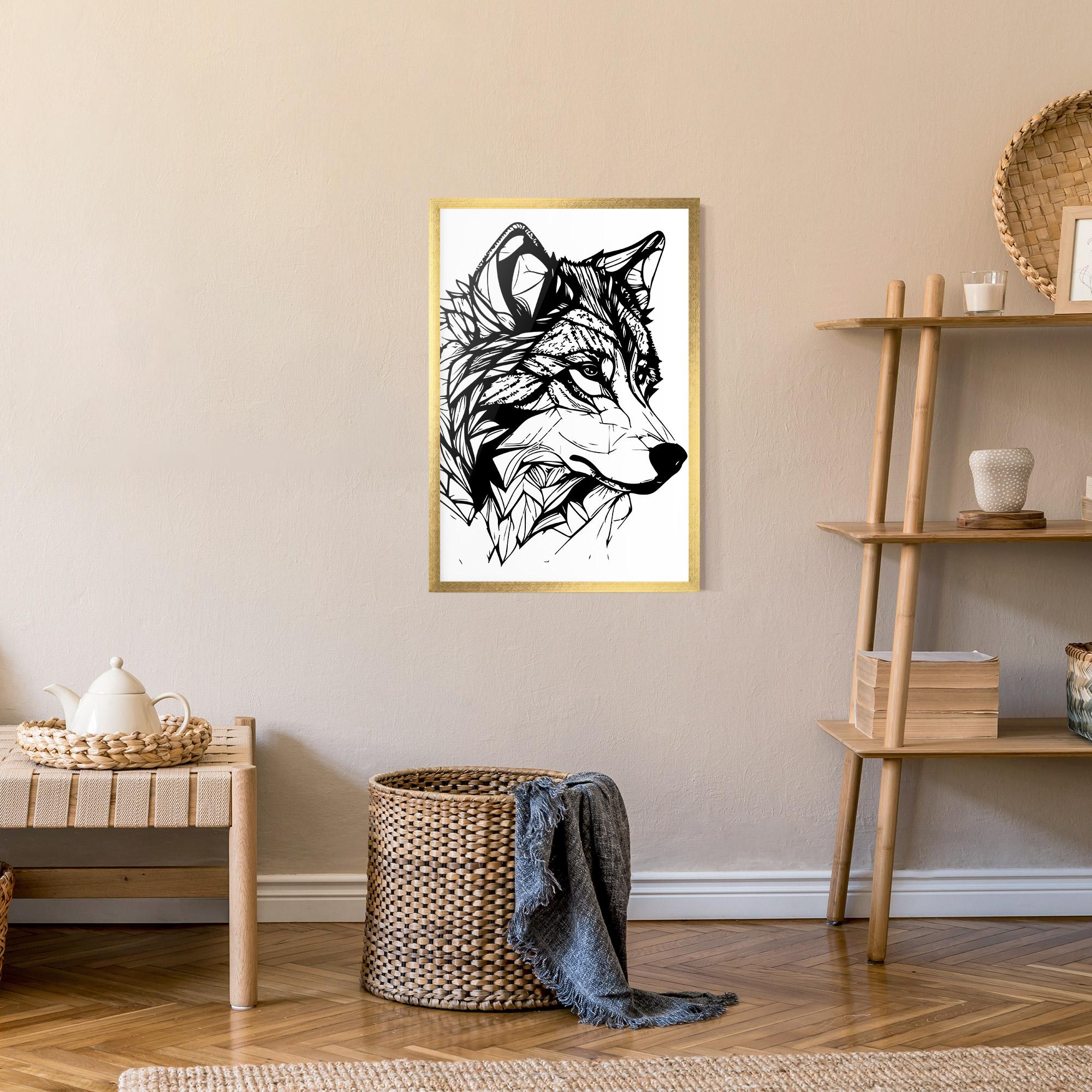 Plakat w Ramie Wolf Head Line mockup 9