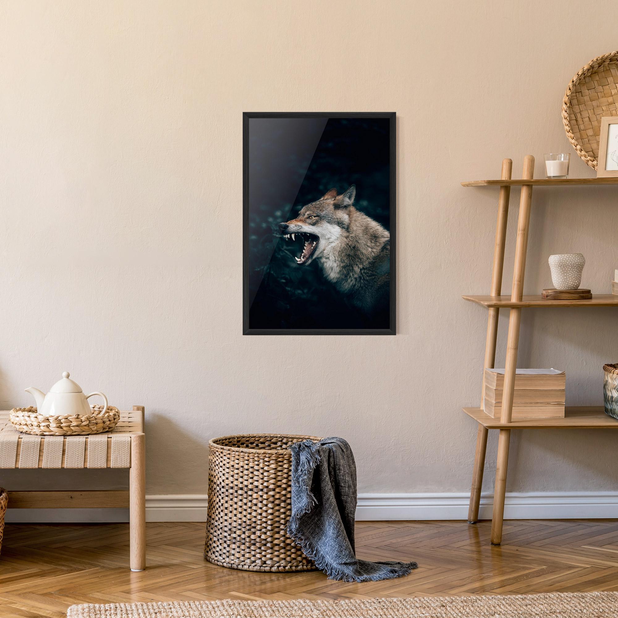 Plakat w Ramie Angry Wolf In The Forest mockup 9