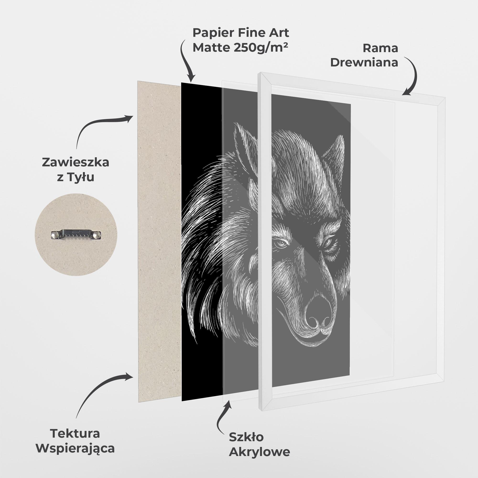 Plakat w Ramie White Line Wolf mockup 1