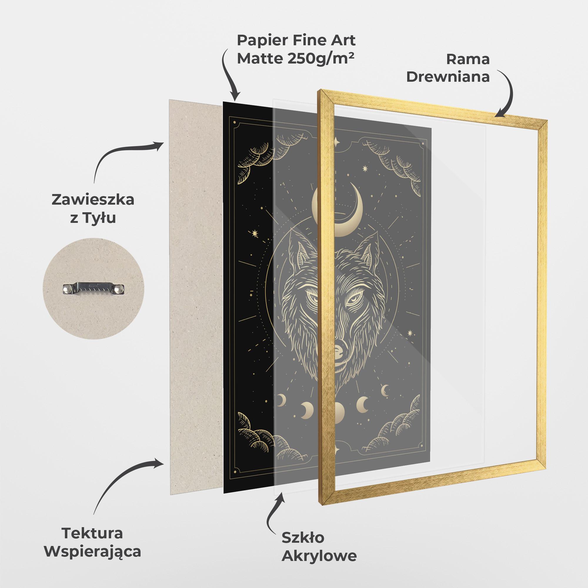 Plakat w Ramie Gold Line Wolf mockup 1