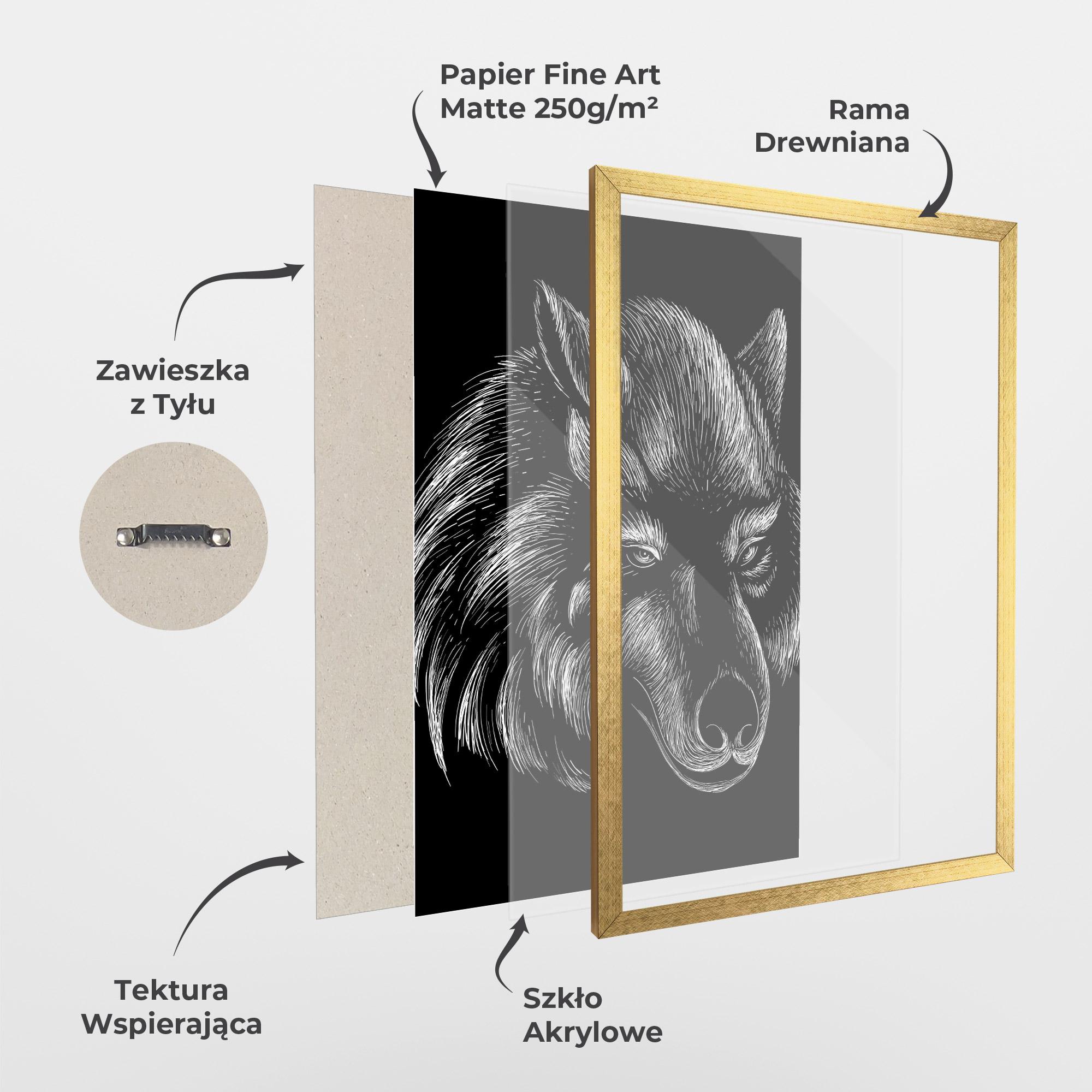 Plakat w Ramie White Line Wolf mockup 1