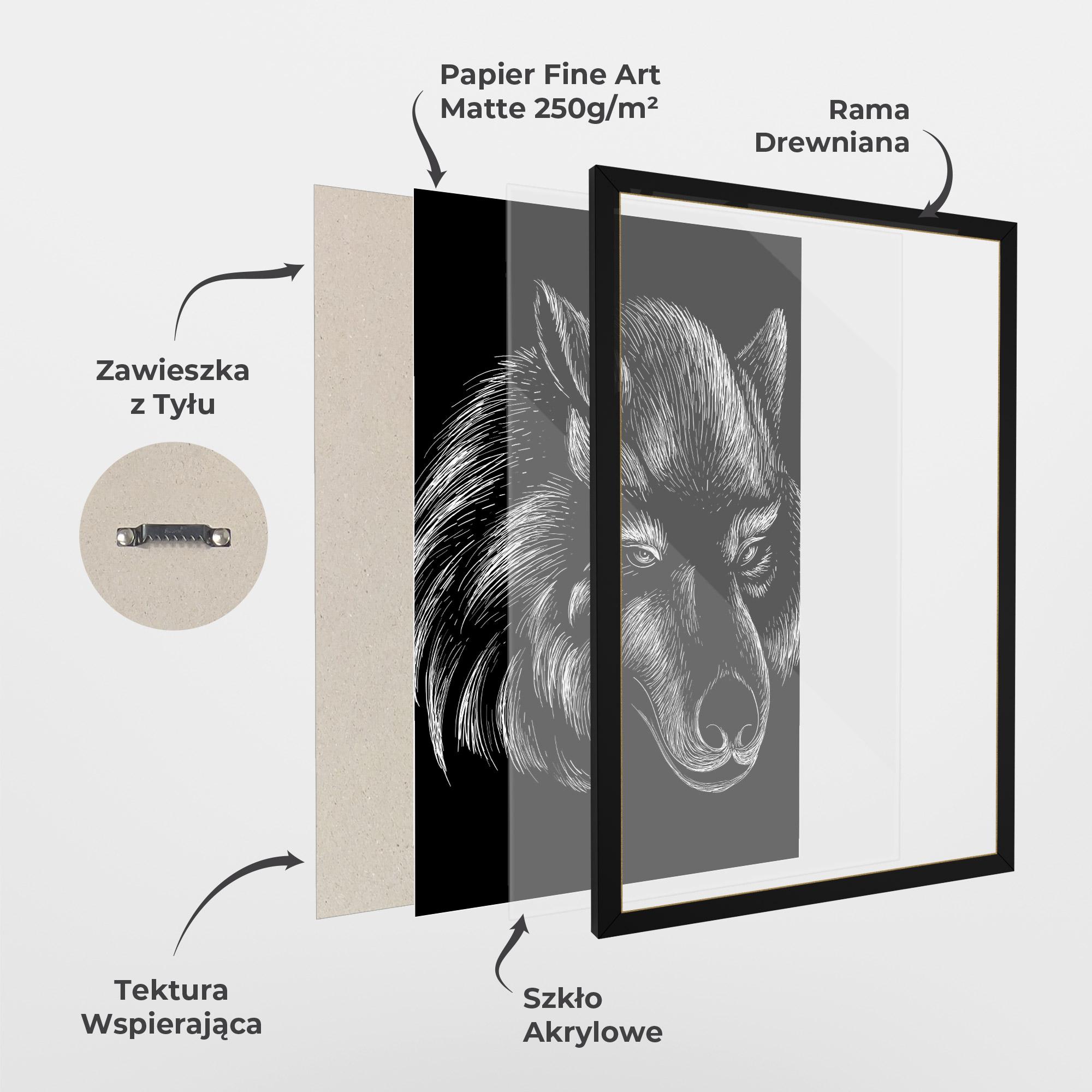 Plakat w Ramie White Line Wolf mockup 1