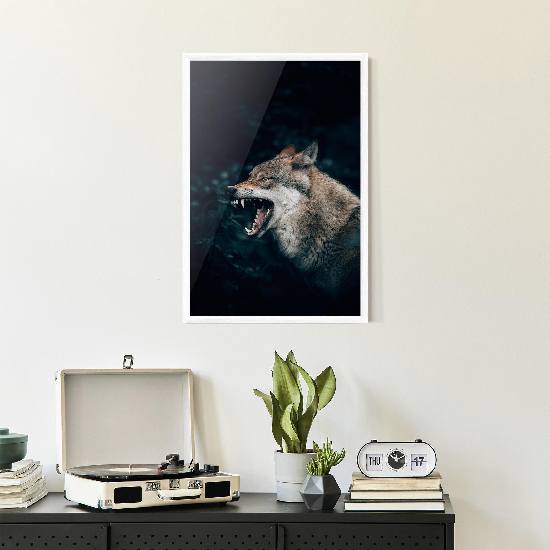 Plakat w Ramie Angry Wolf In The Forest mockup 2