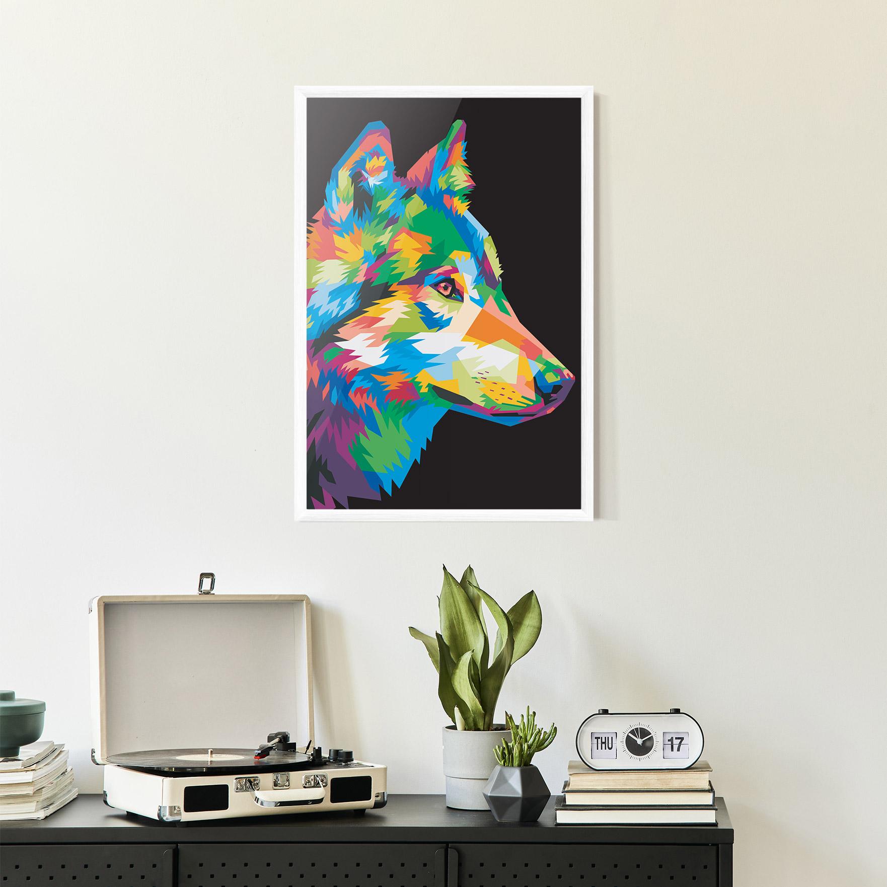 Plakat w Ramie Colorful Wolf mockup 2
