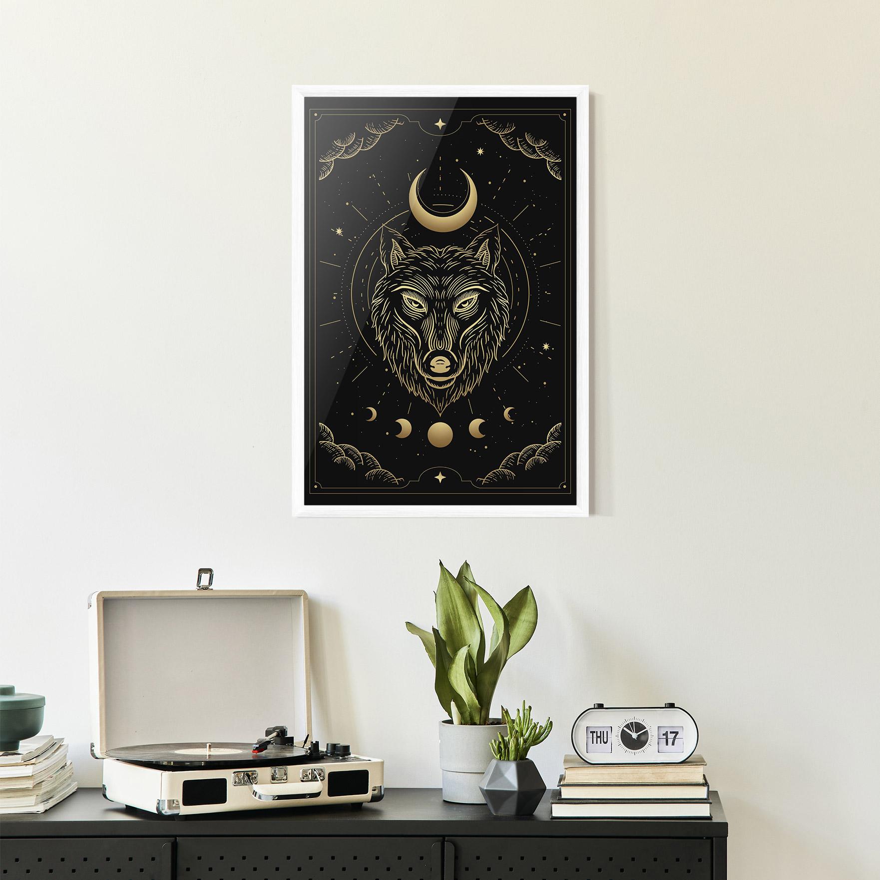 Plakat w Ramie Gold Line Wolf mockup 2