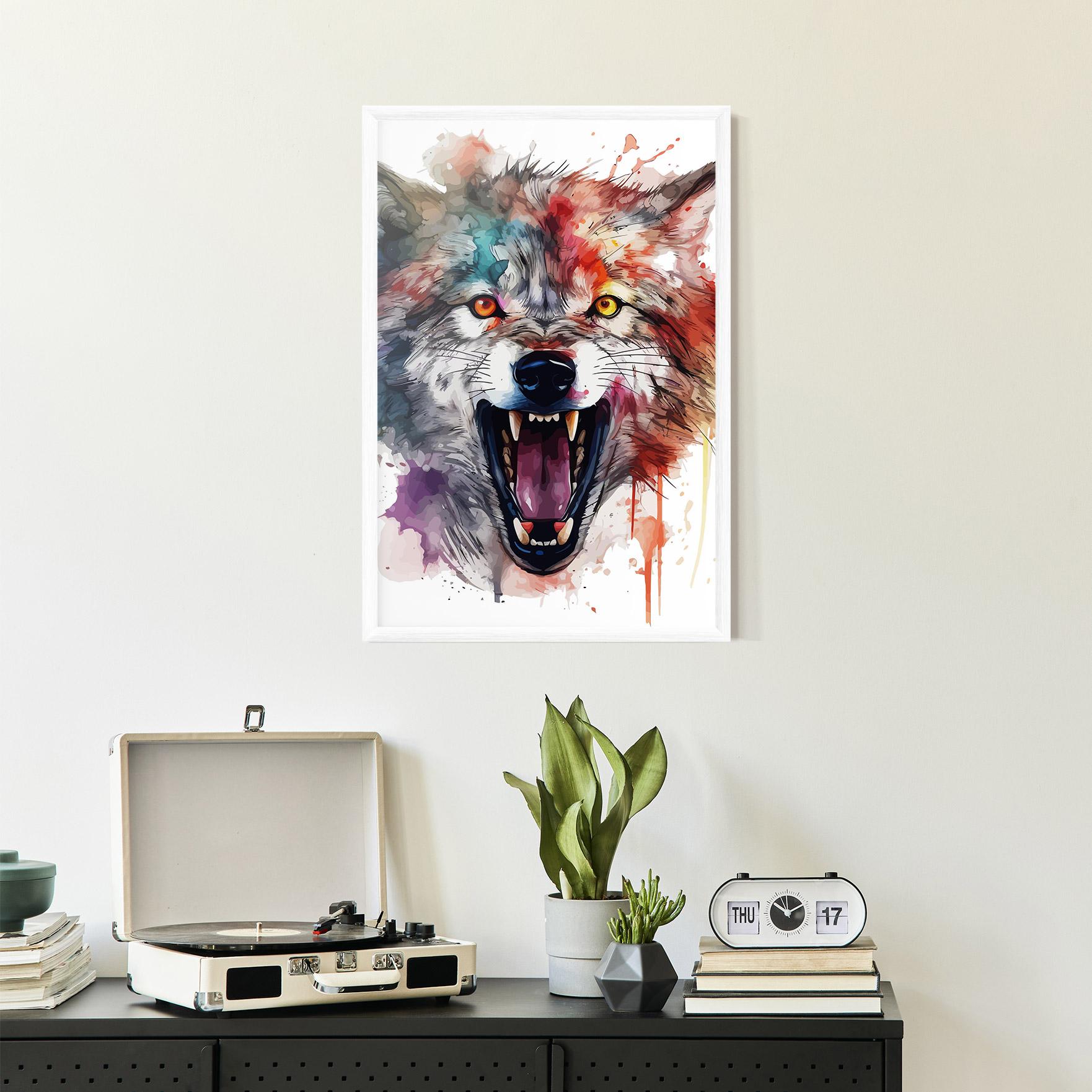Plakat w Ramie Watercolor Angry Wolf mockup 2
