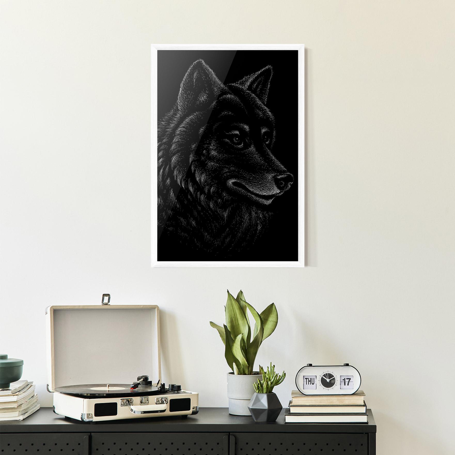 Plakat w Ramie Wolf Shillouette Head mockup 2