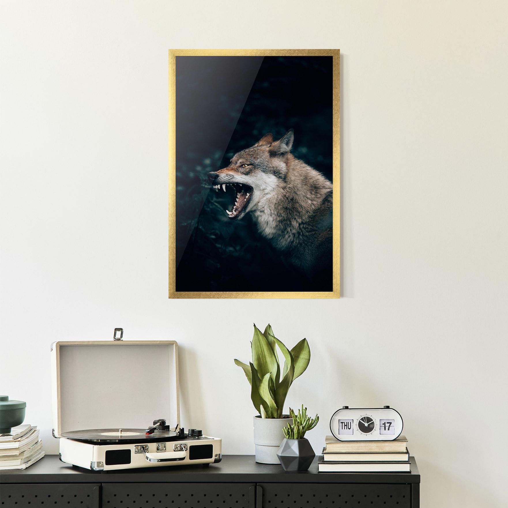 Plakat w Ramie Angry Wolf In The Forest mockup 2