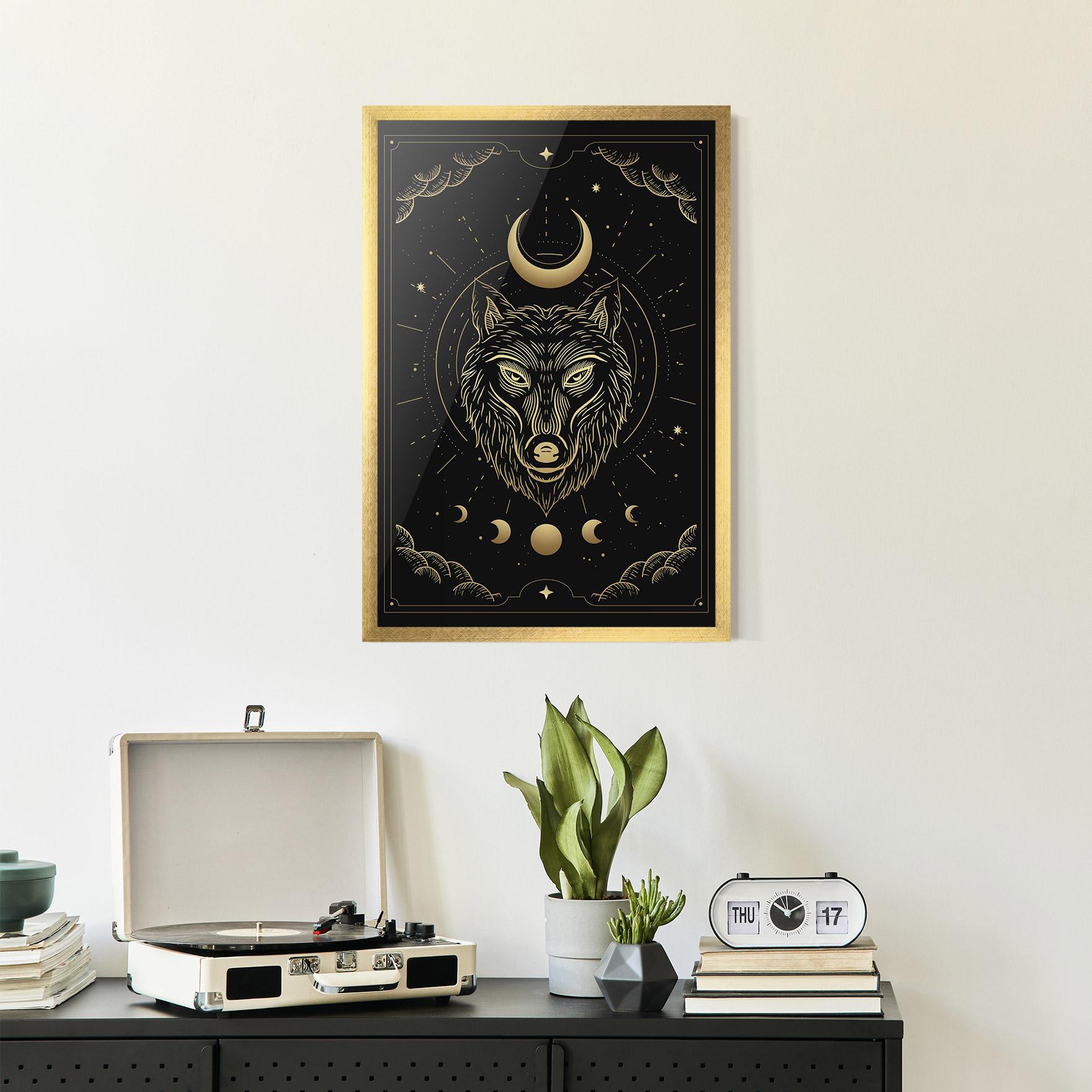 Plakat w Ramie Gold Line Wolf mockup 2
