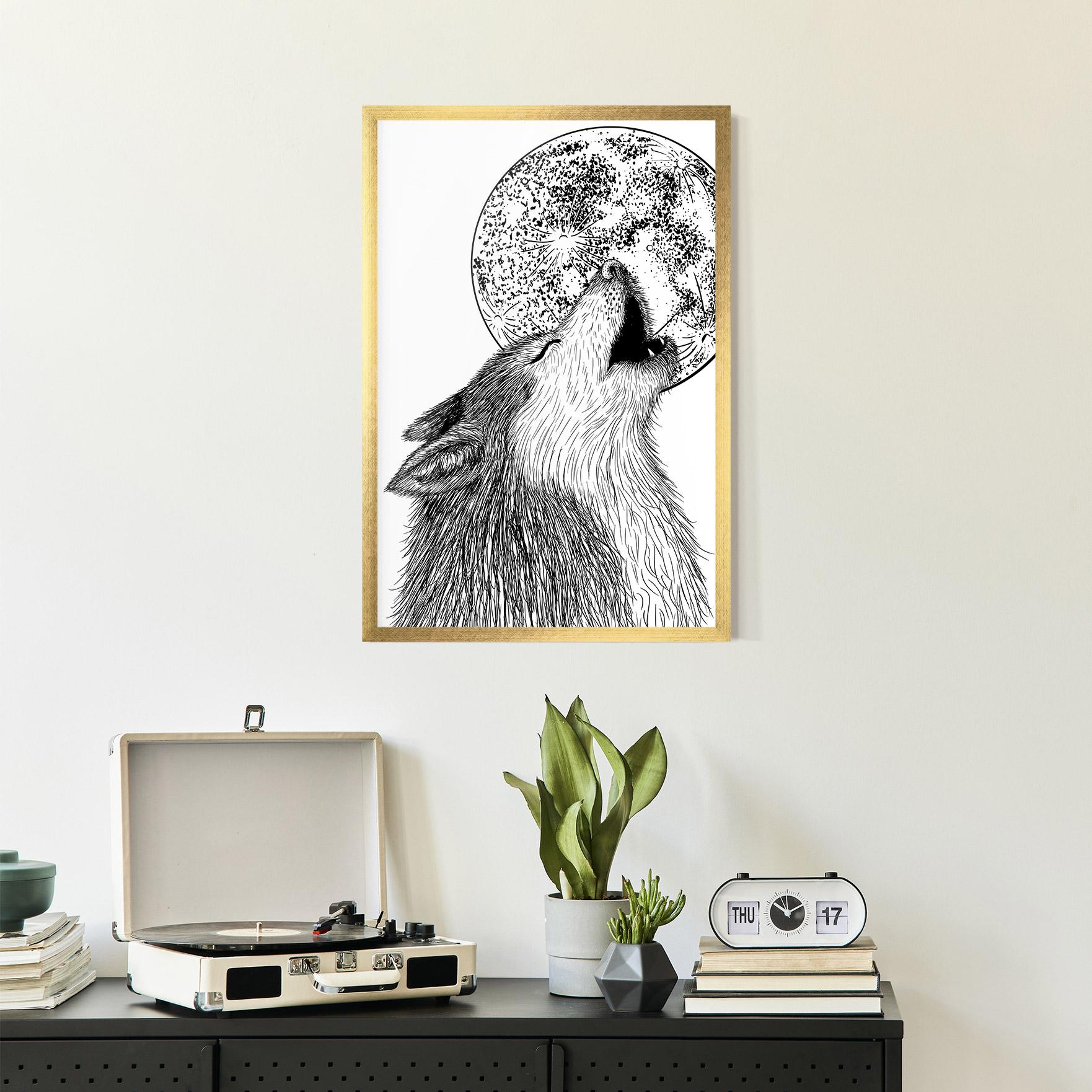 Plakat w Ramie Pretty Moon Wolf mockup 2