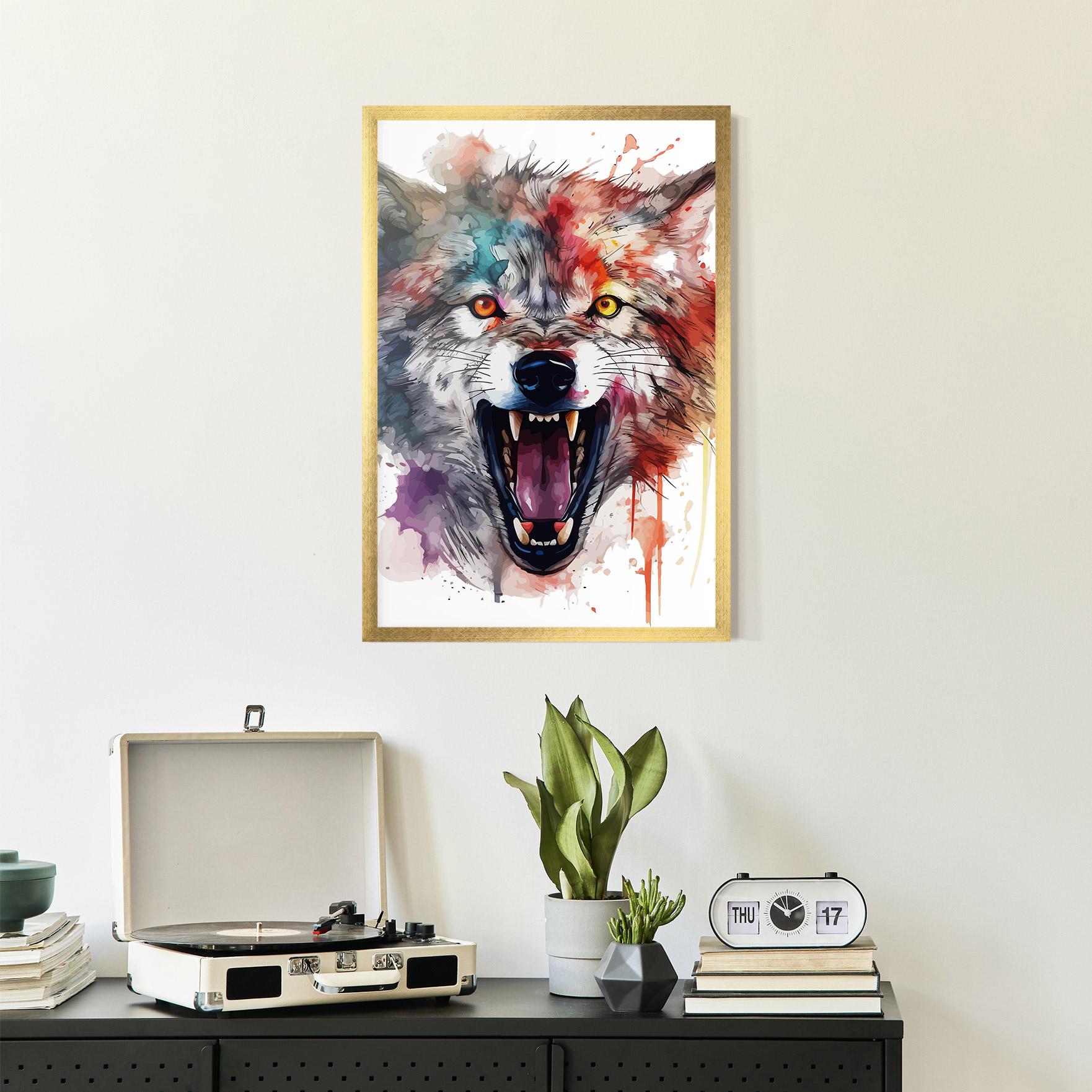 Plakat w Ramie Watercolor Angry Wolf mockup 2
