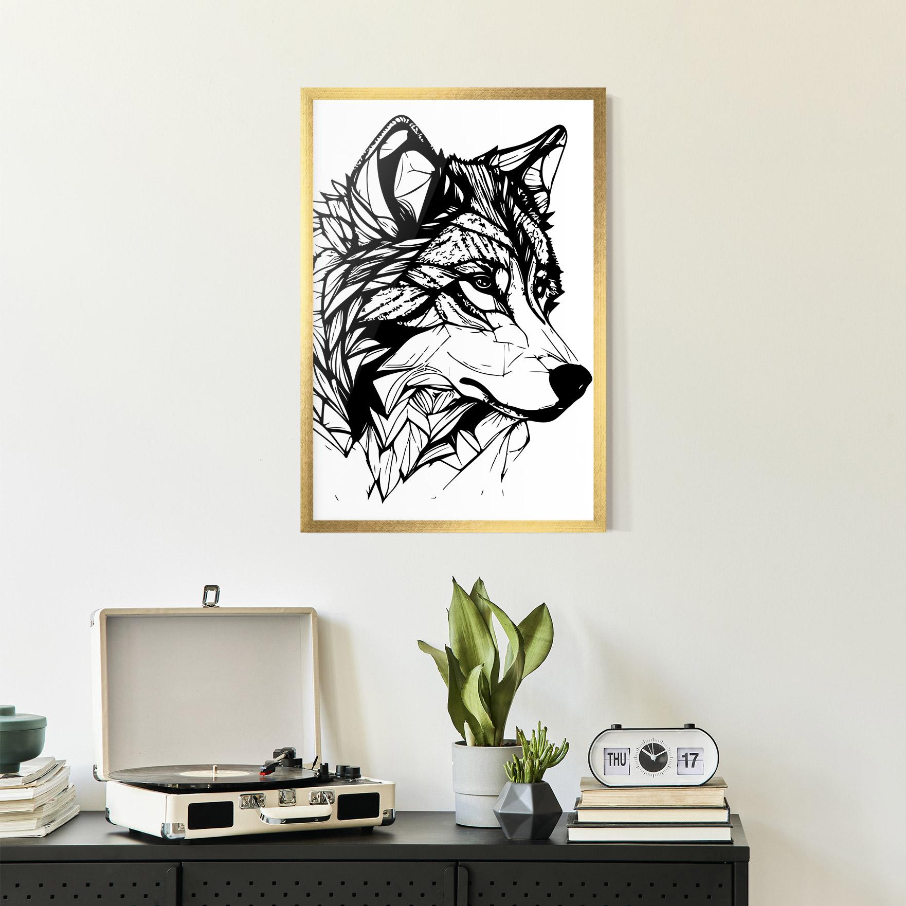 Plakat w Ramie Wolf Head Line mockup 2