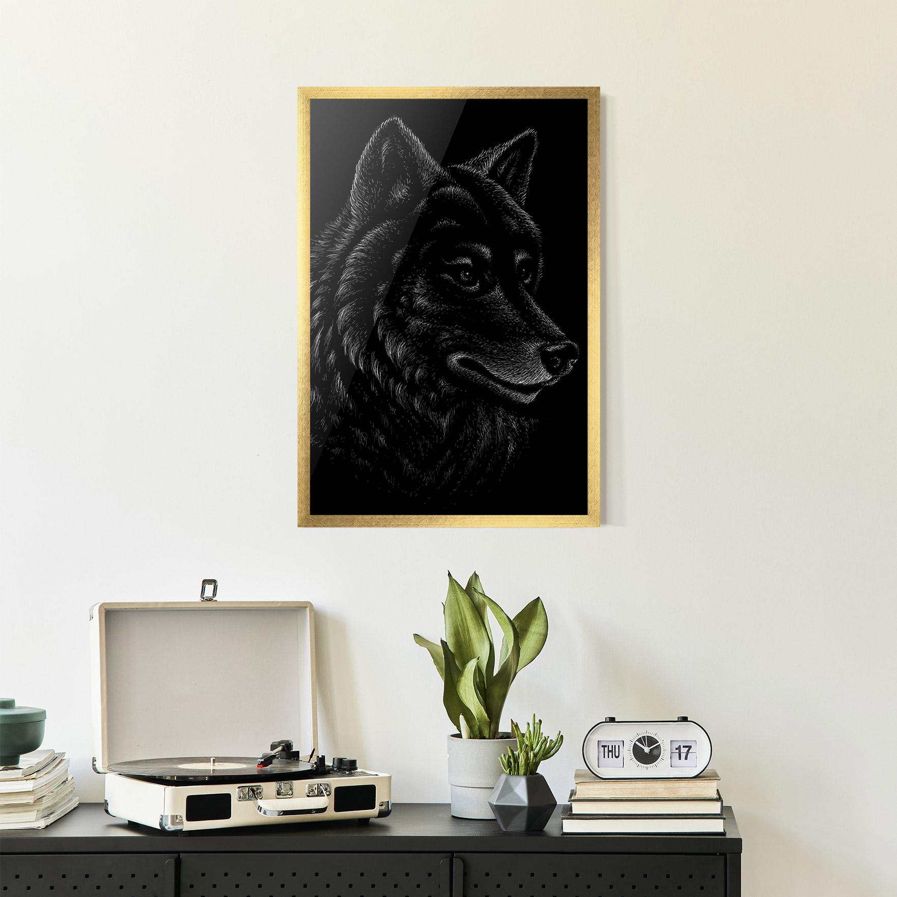 Plakat w Ramie Wolf Shillouette Head mockup 2