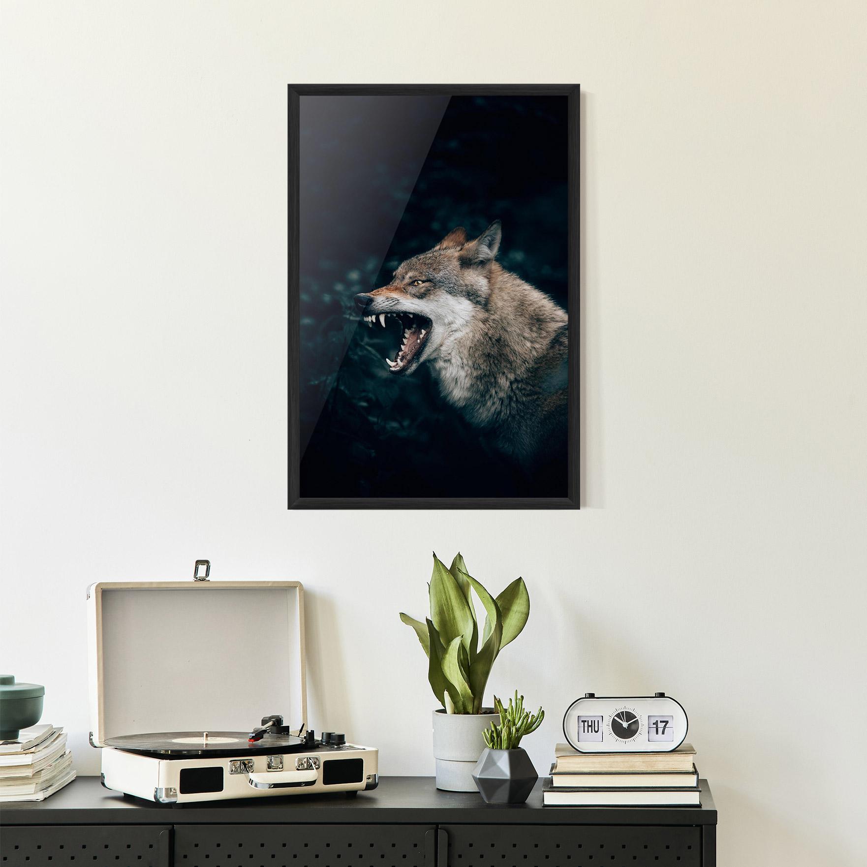 Plakat w Ramie Angry Wolf In The Forest mockup 2
