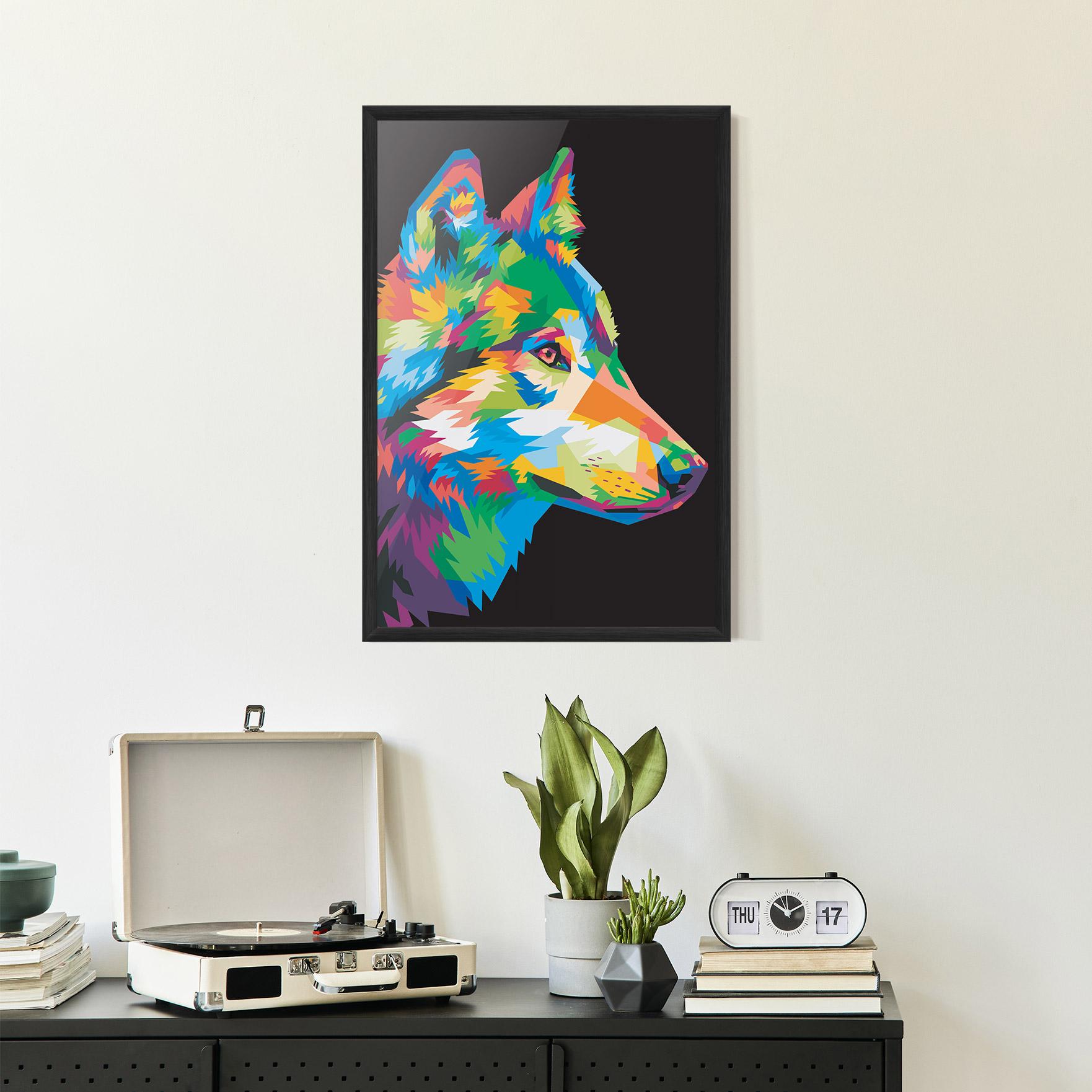 Plakat w Ramie Colorful Wolf mockup 2