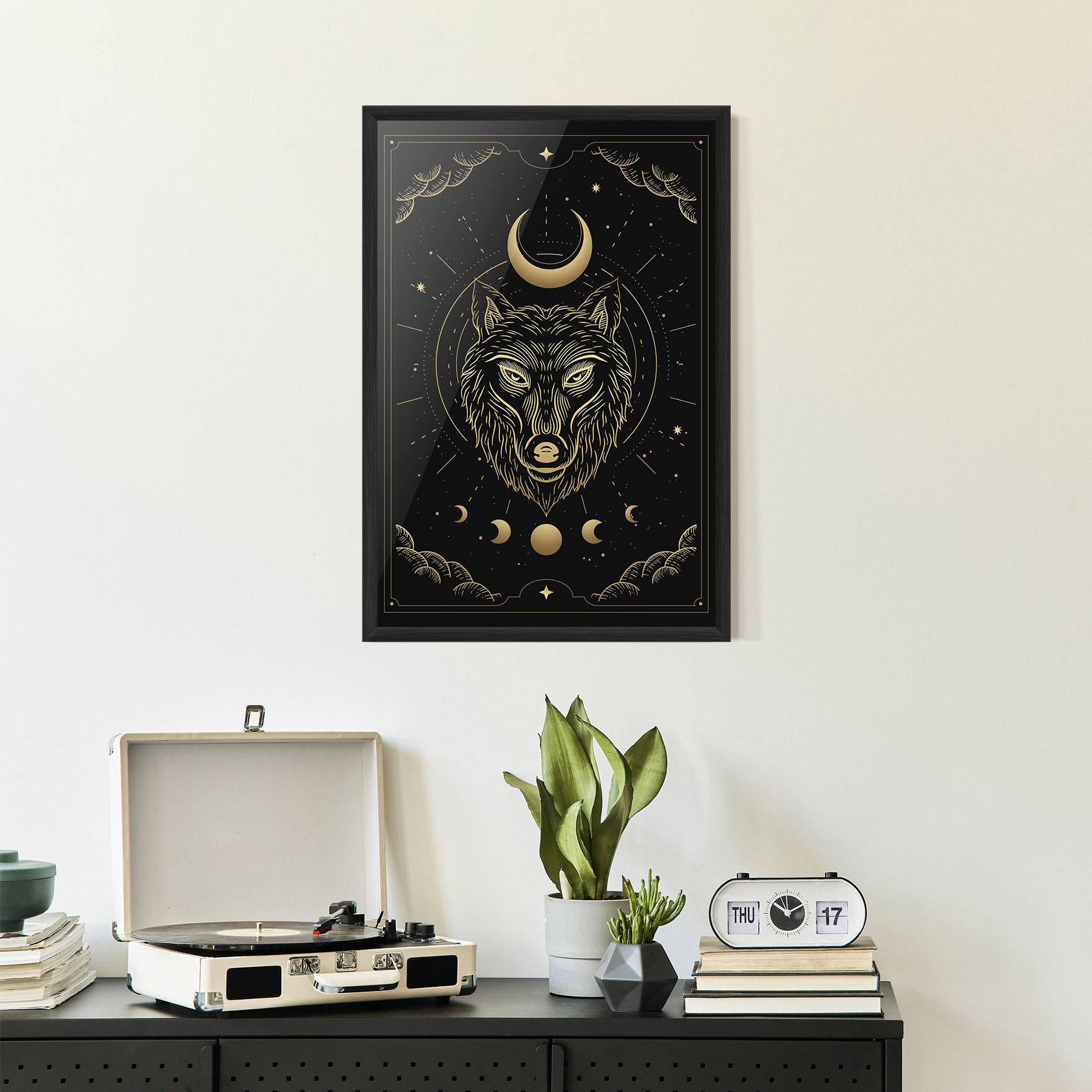 Plakat w Ramie Gold Line Wolf mockup 2