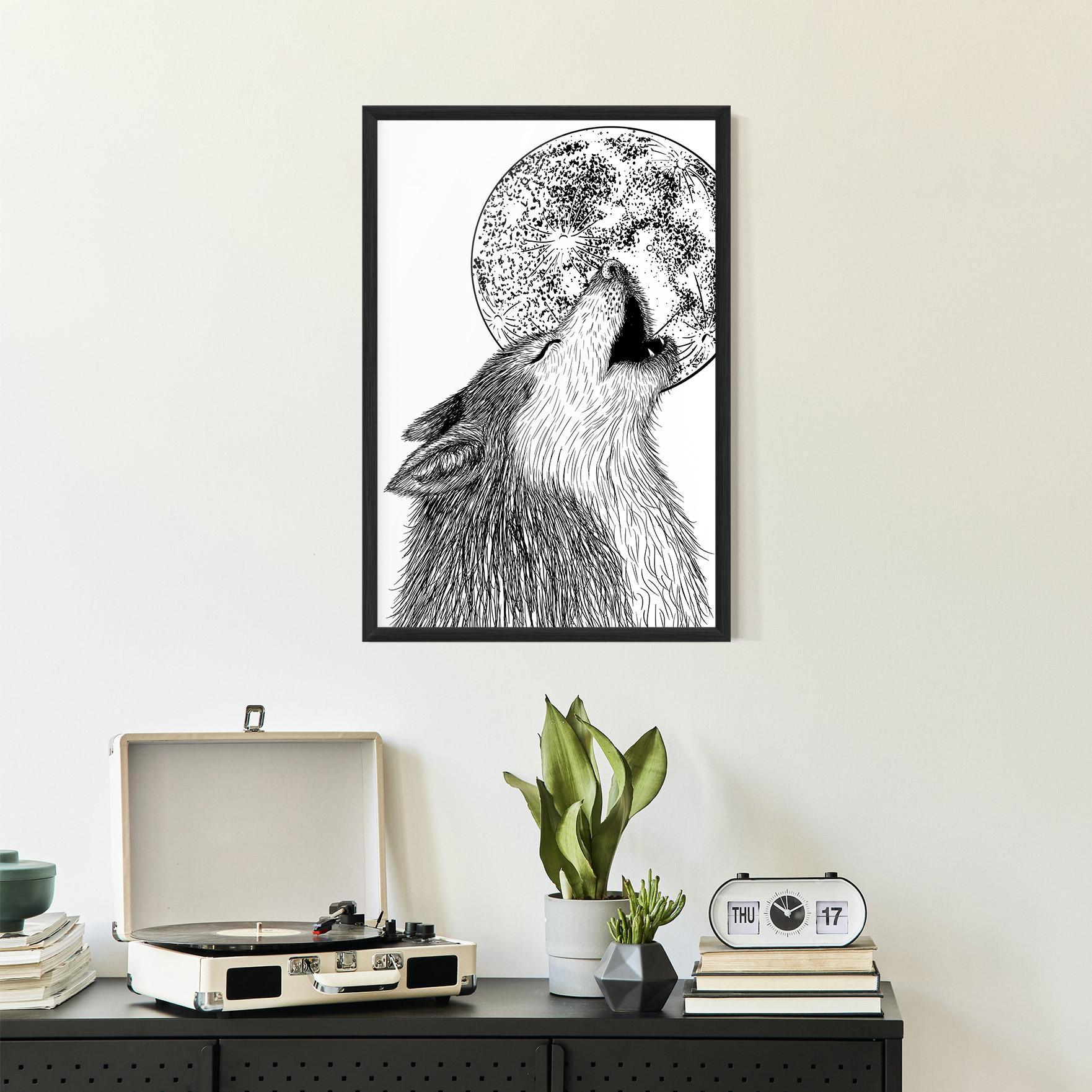 Plakat w Ramie Pretty Moon Wolf mockup 2