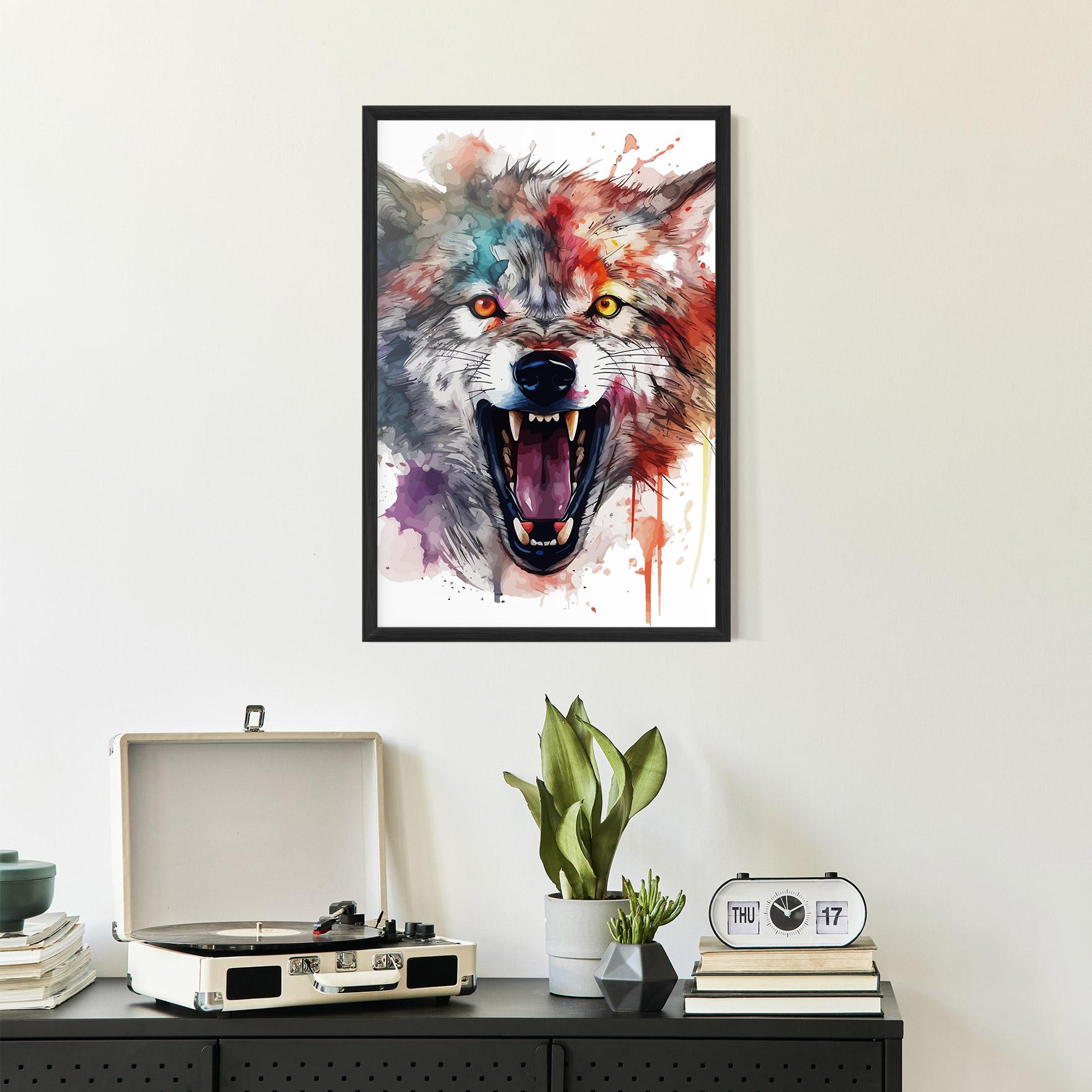 Plakat w Ramie Watercolor Angry Wolf mockup 2