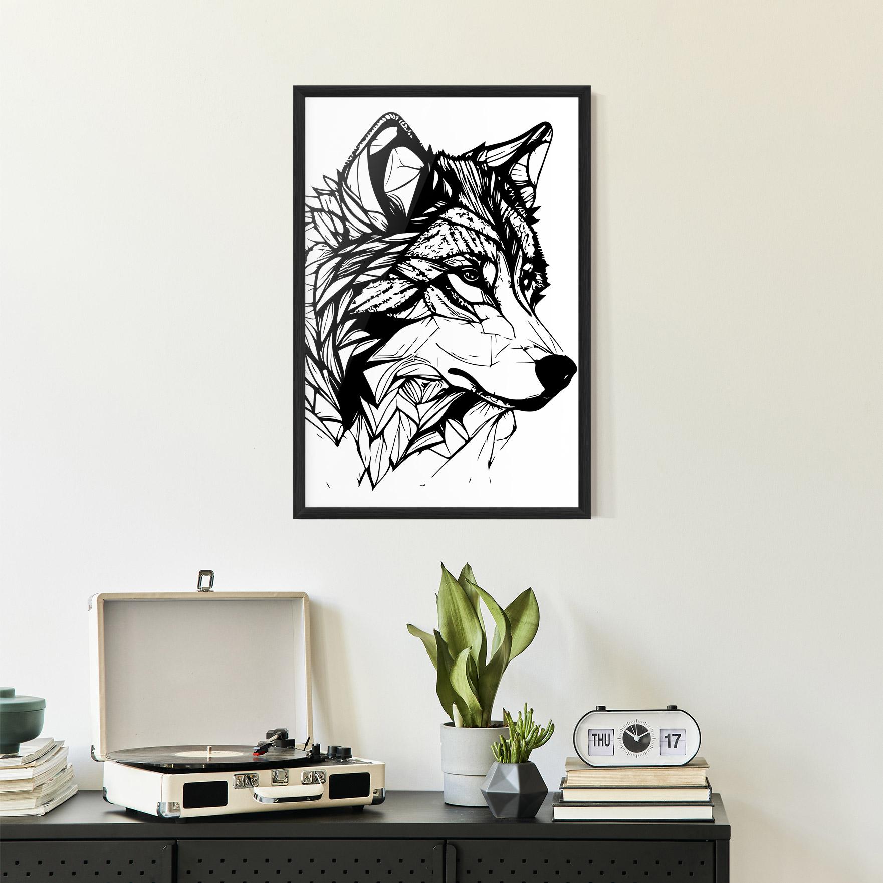 Plakat w Ramie Wolf Head Line mockup 2