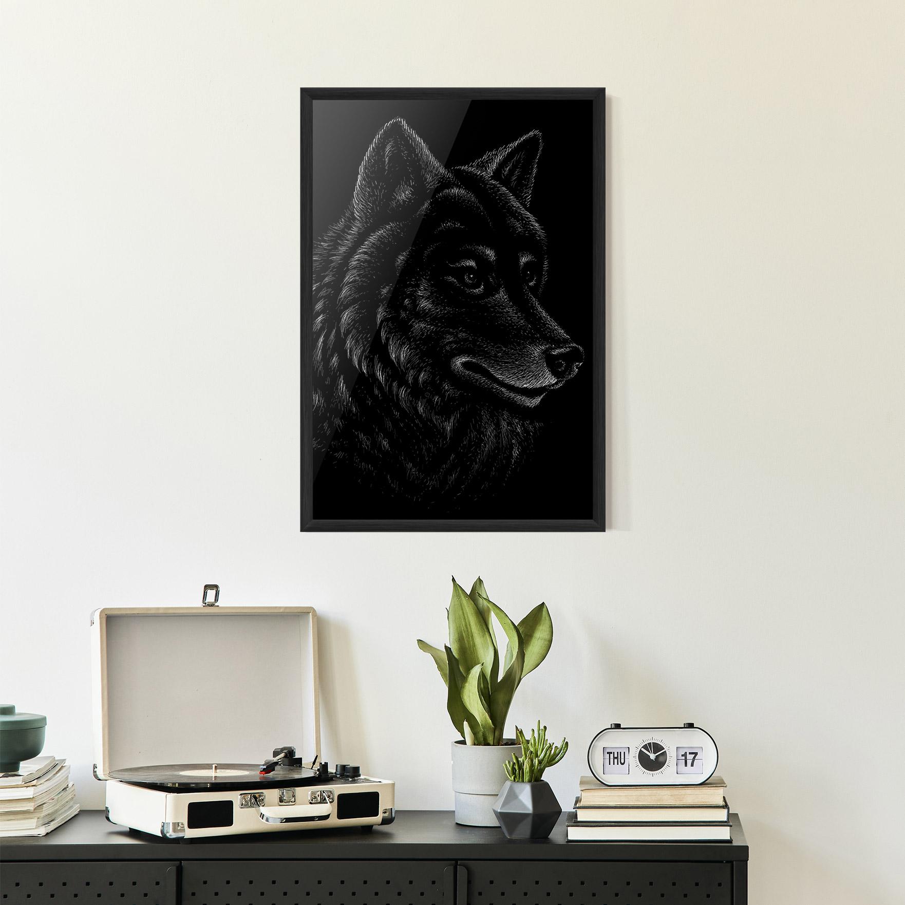 Plakat w Ramie Wolf Shillouette Head mockup 2