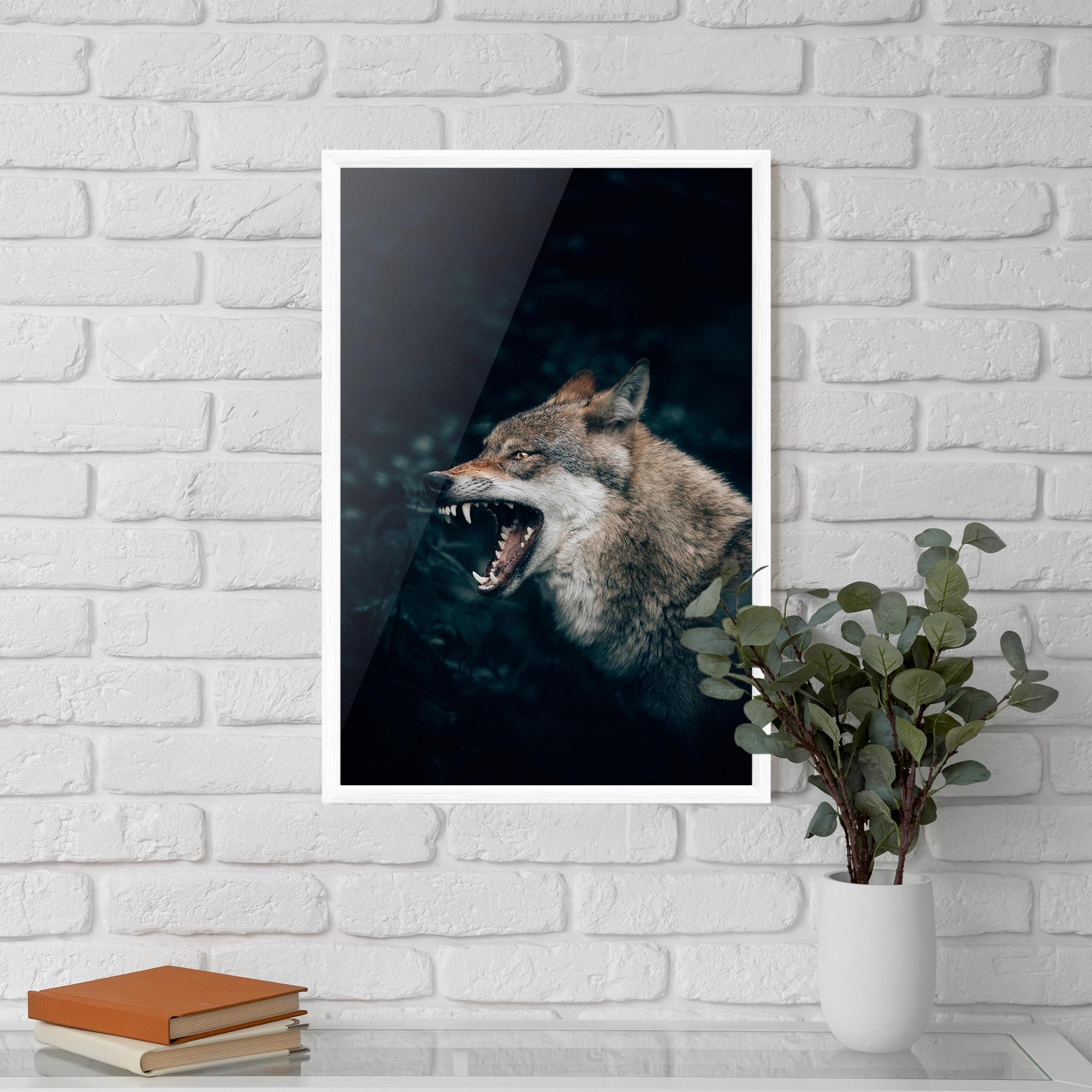Plakat w Ramie Angry Wolf In The Forest mockup 5