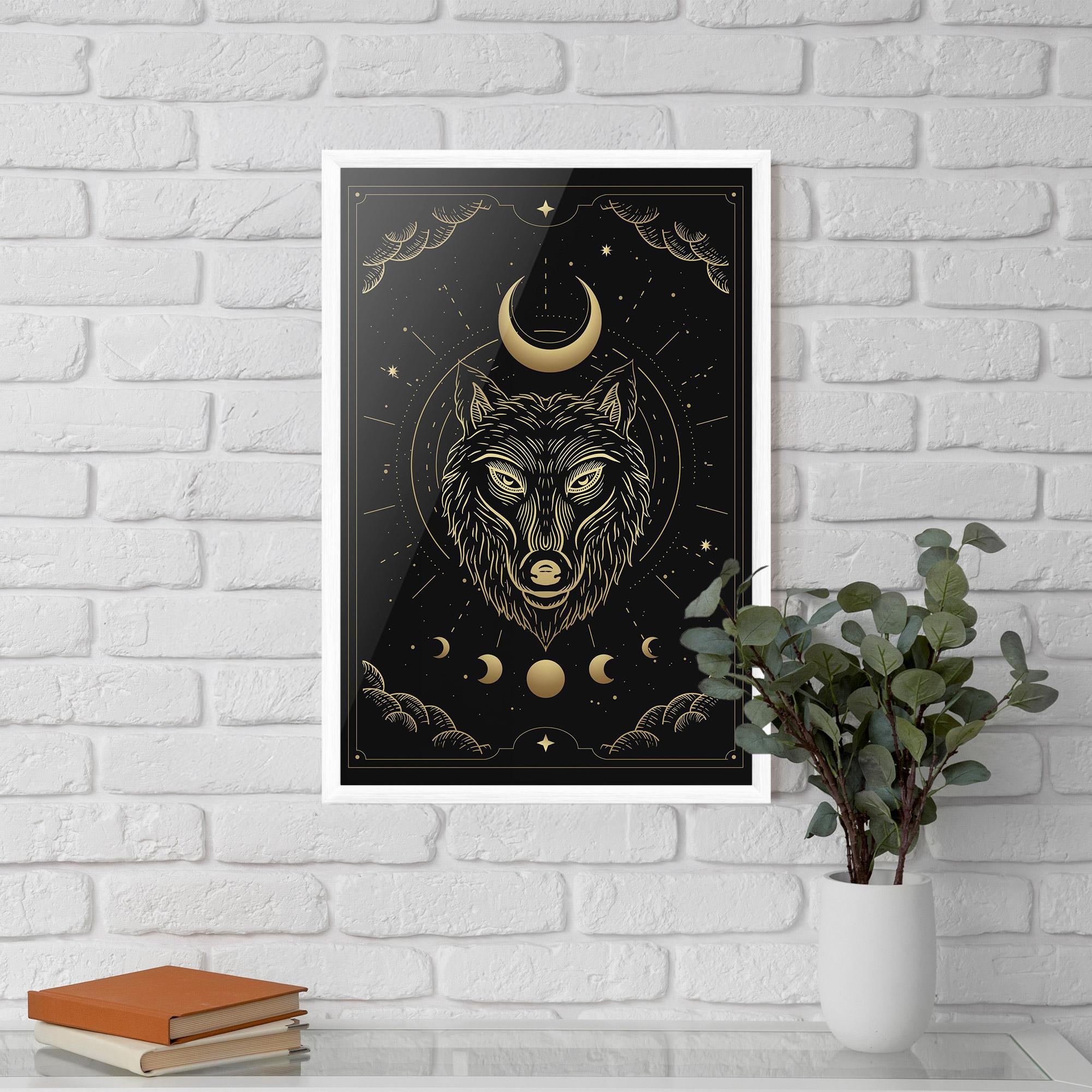 Plakat w Ramie Gold Line Wolf mockup 5