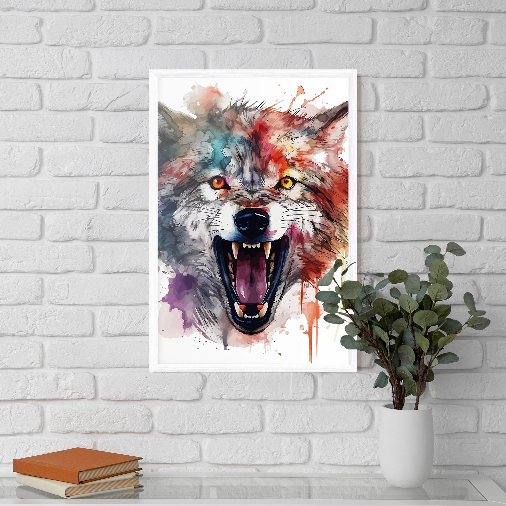 Plakat w Ramie Watercolor Angry Wolf mockup 5