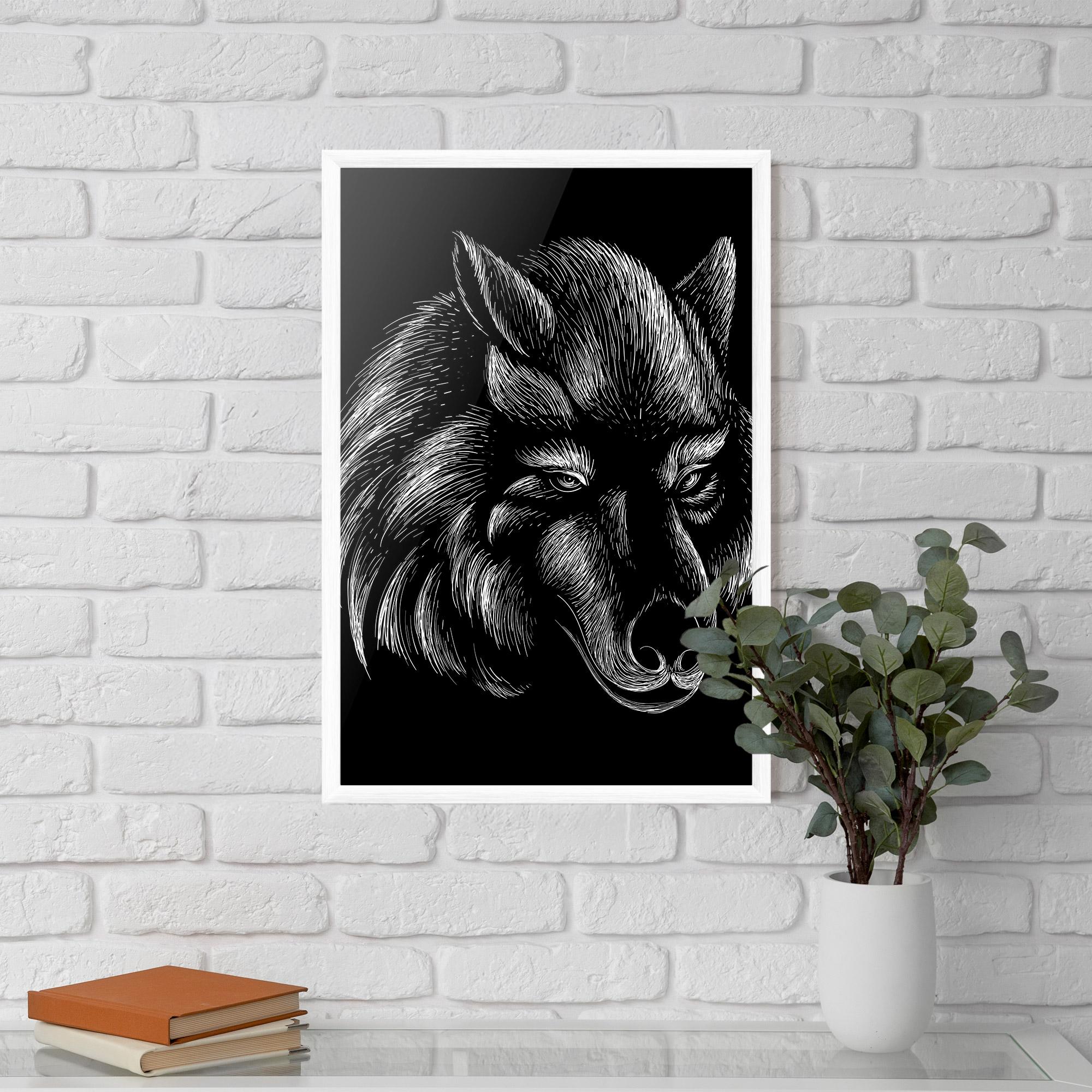 Plakat w Ramie White Line Wolf mockup 5