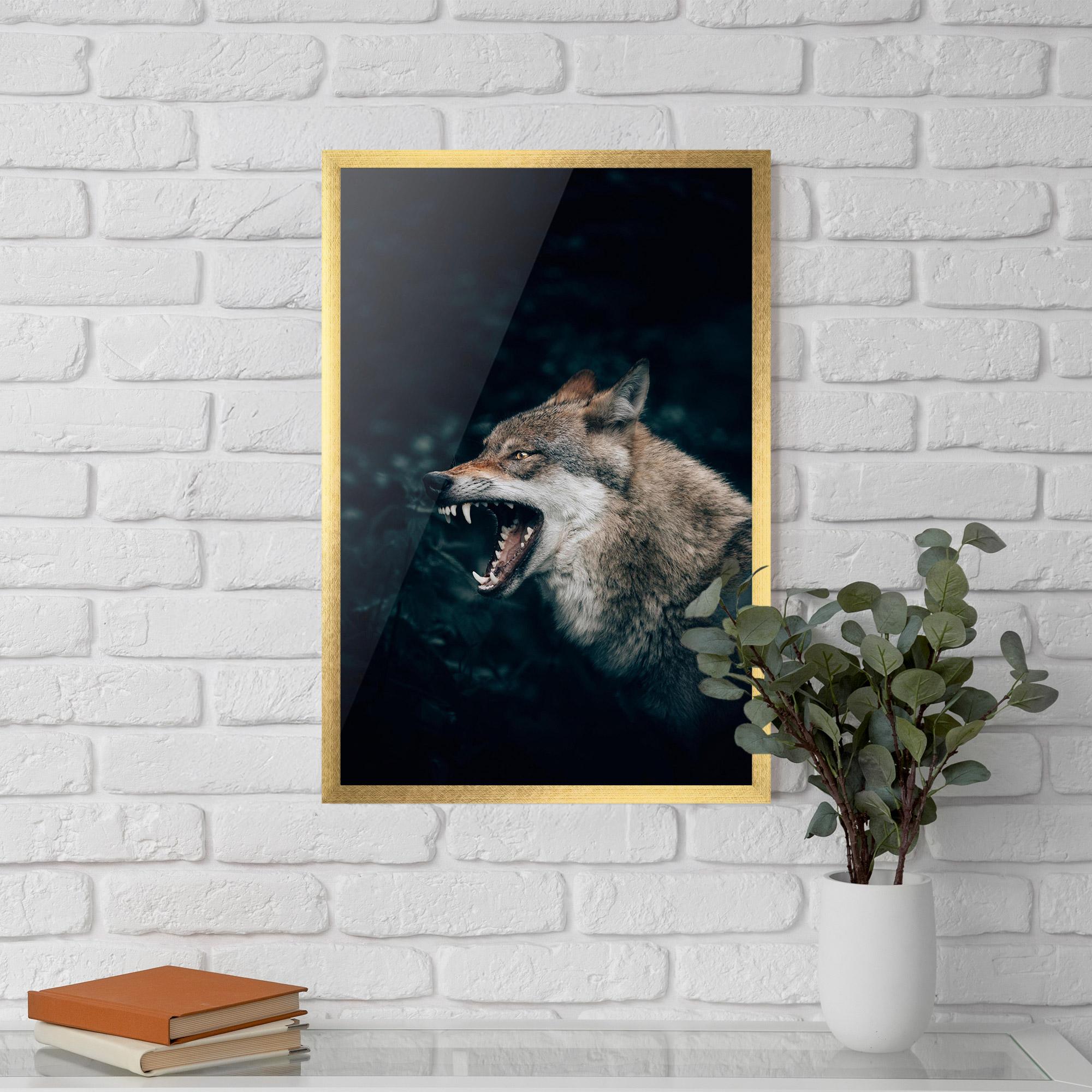 Plakat w Ramie Angry Wolf In The Forest mockup 5