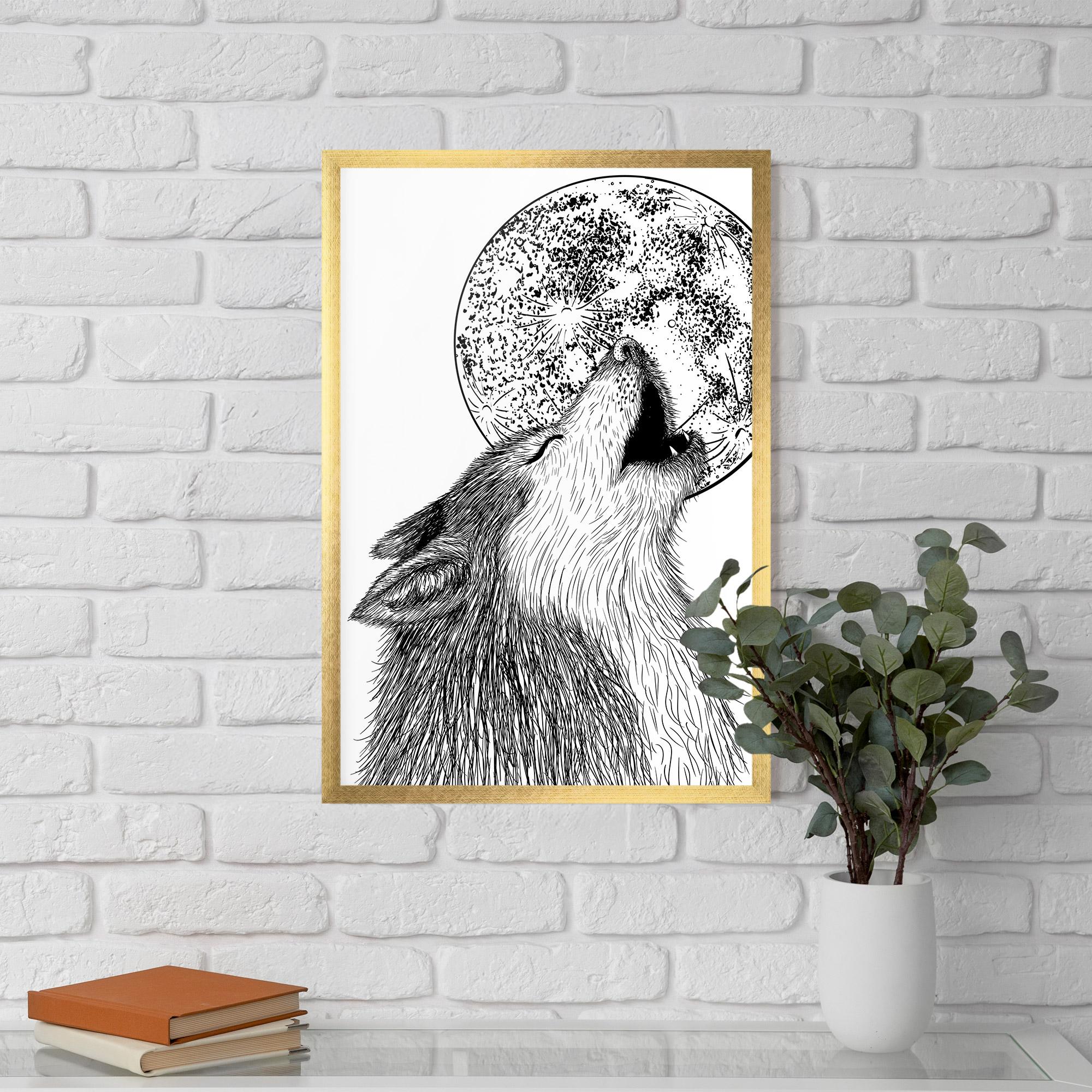 Plakat w Ramie Pretty Moon Wolf mockup 5