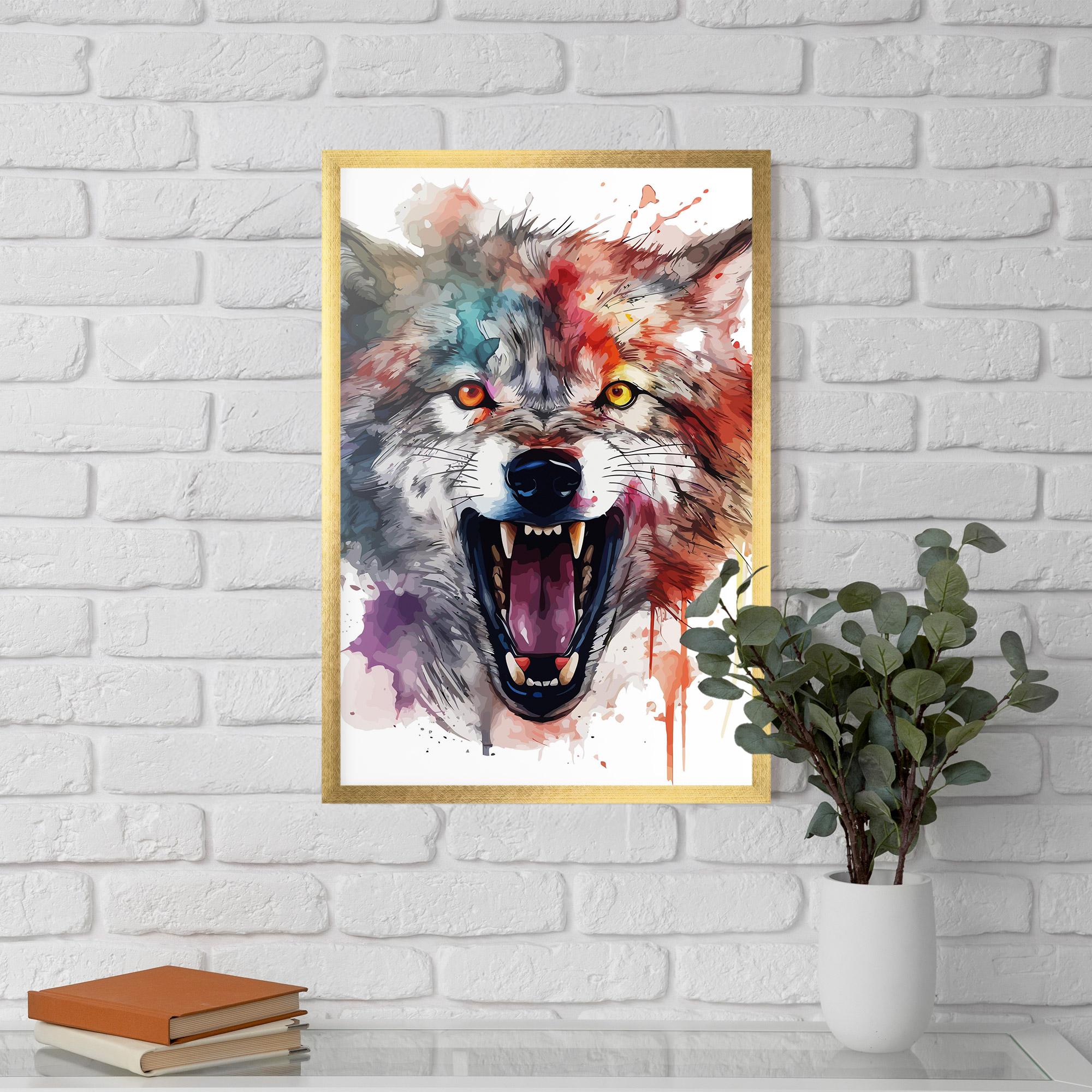 Plakat w Ramie Watercolor Angry Wolf mockup 5