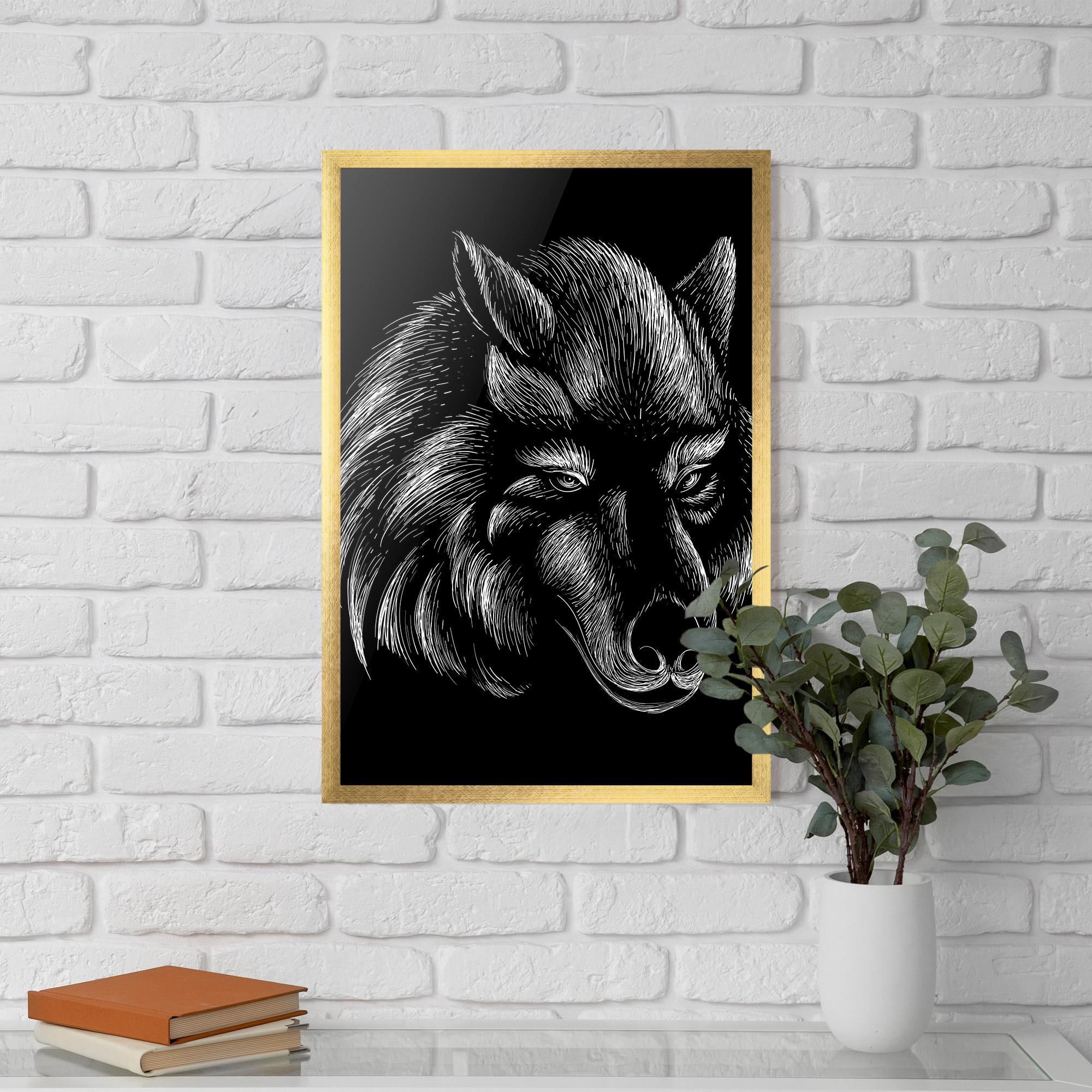 Plakat w Ramie White Line Wolf mockup 5