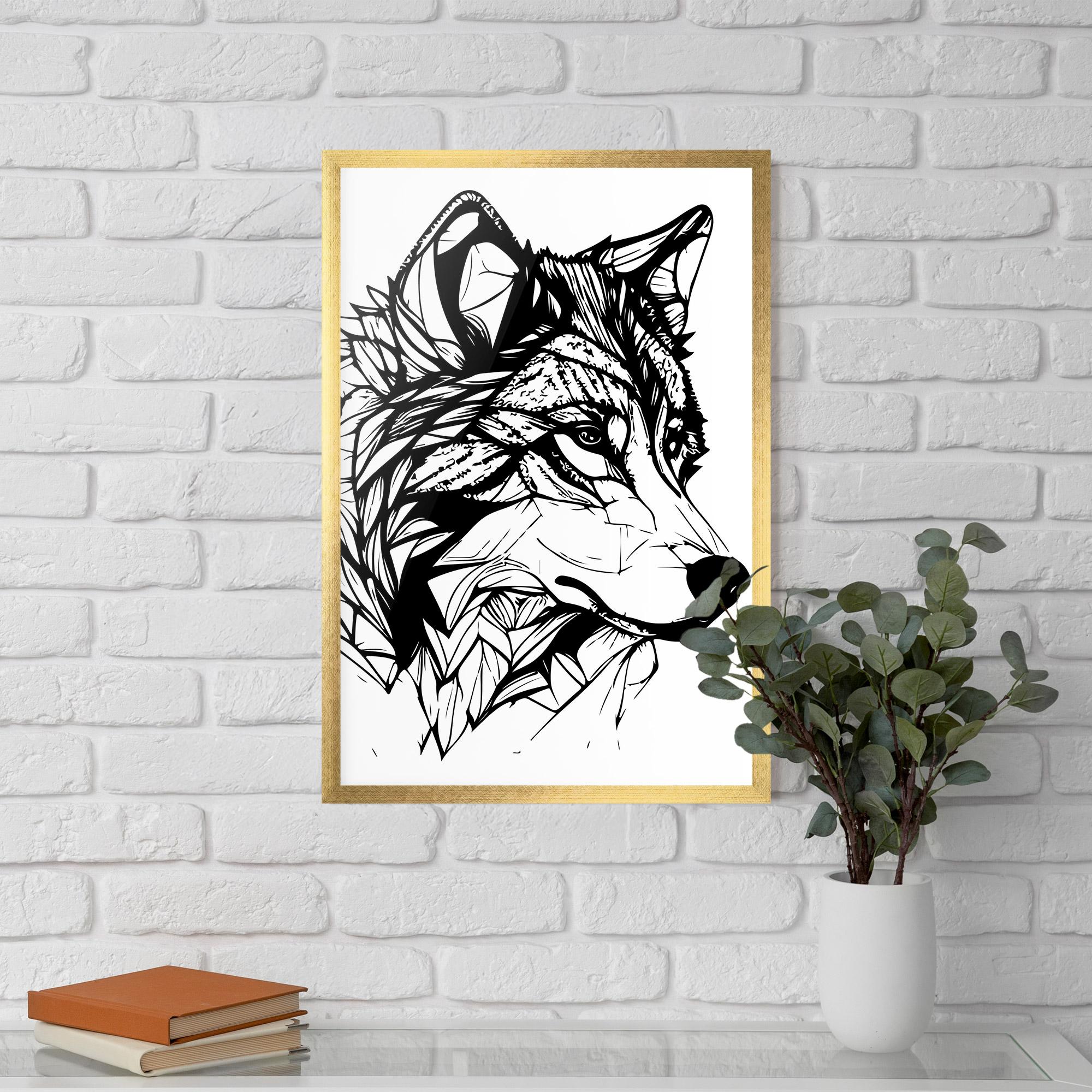 Plakat w Ramie Wolf Head Line mockup 5