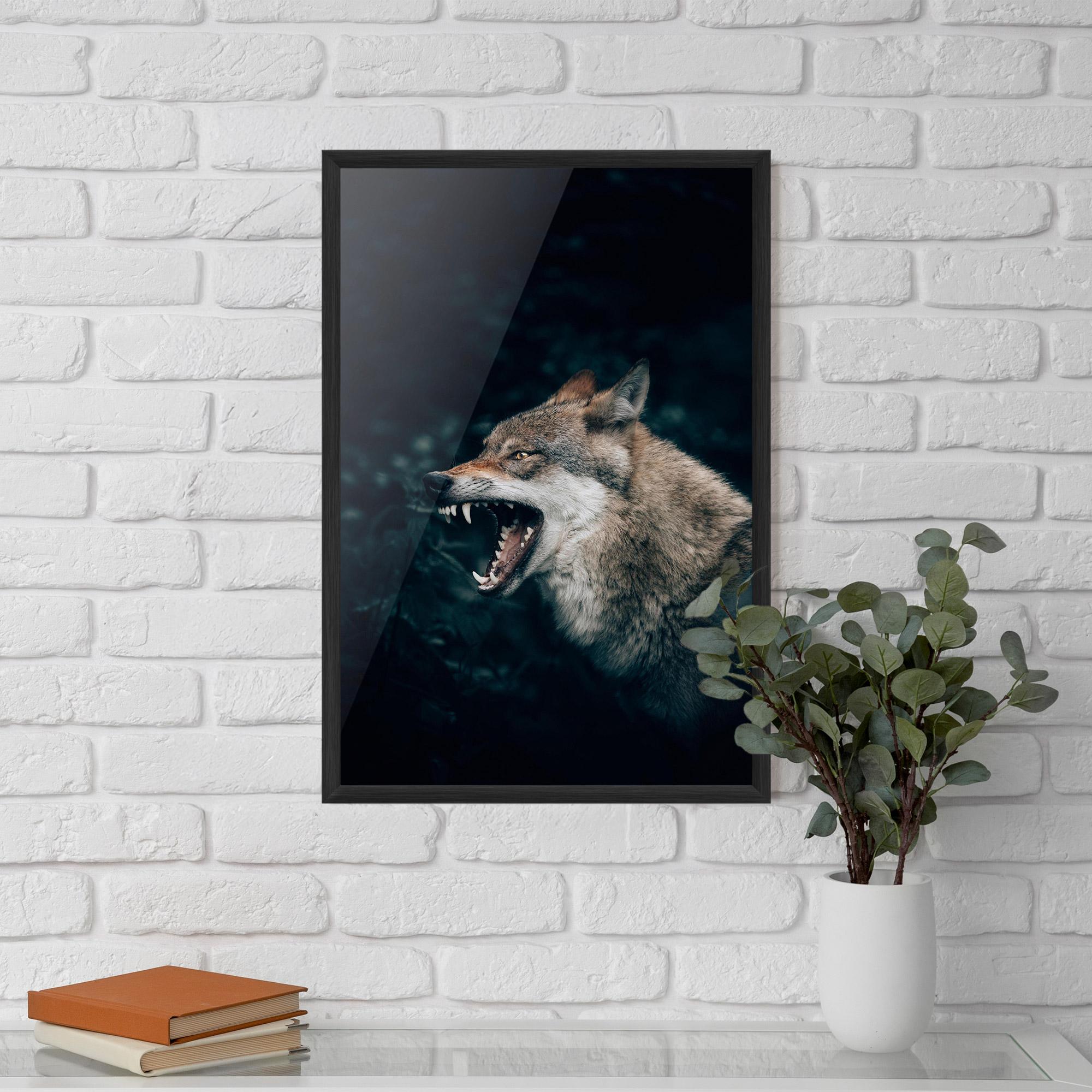 Plakat w Ramie Angry Wolf In The Forest mockup 5