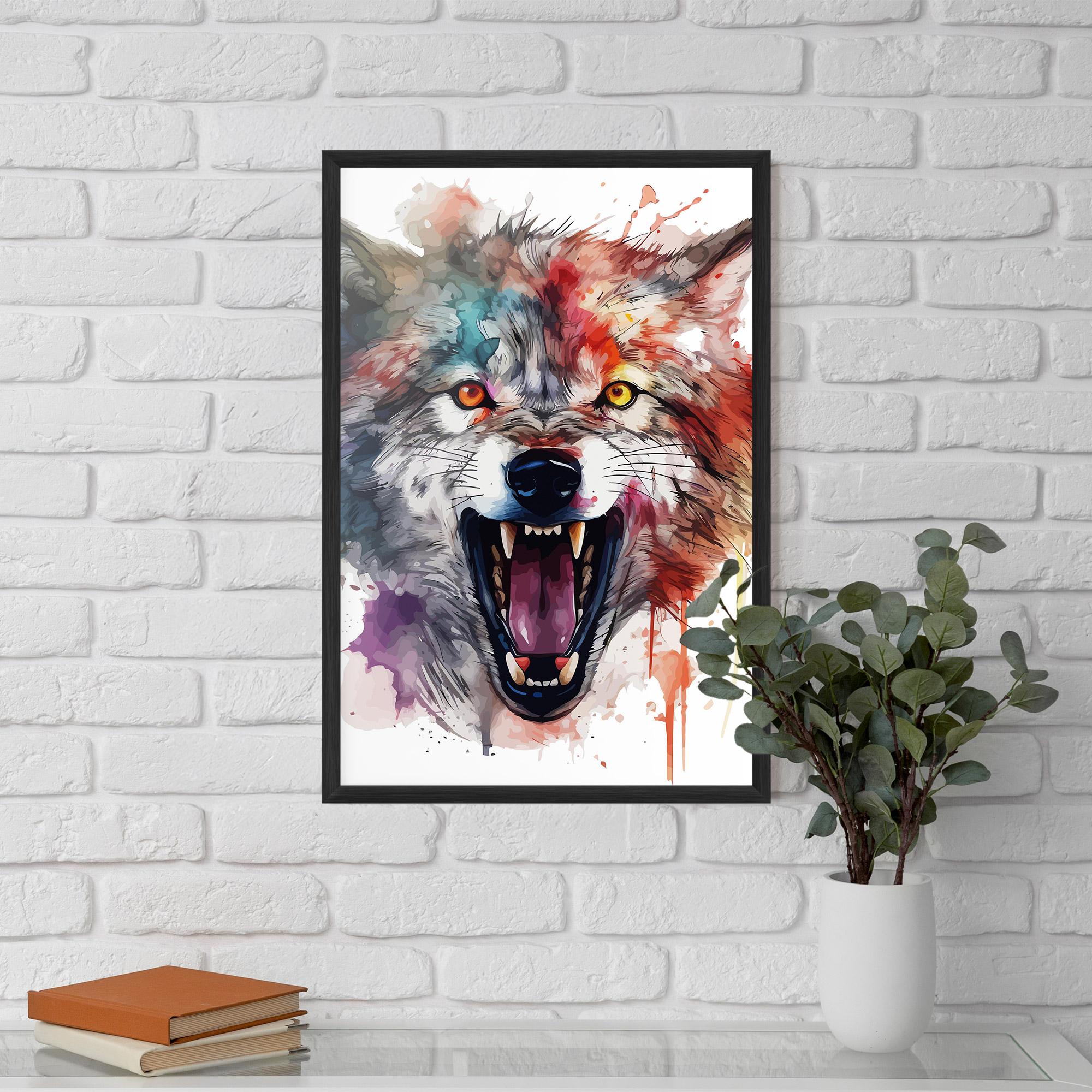 Plakat w Ramie Watercolor Angry Wolf mockup 5