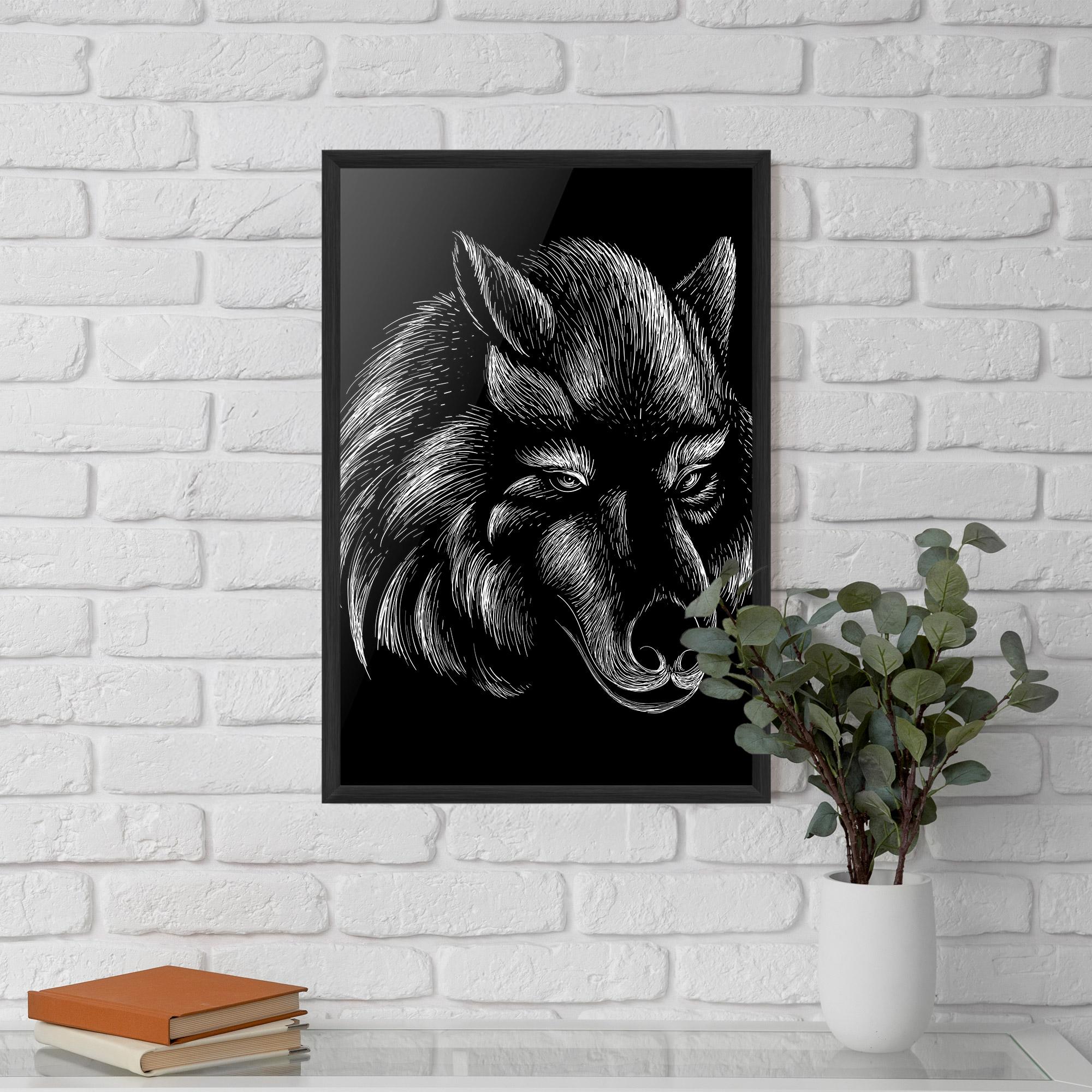 Plakat w Ramie White Line Wolf mockup 5