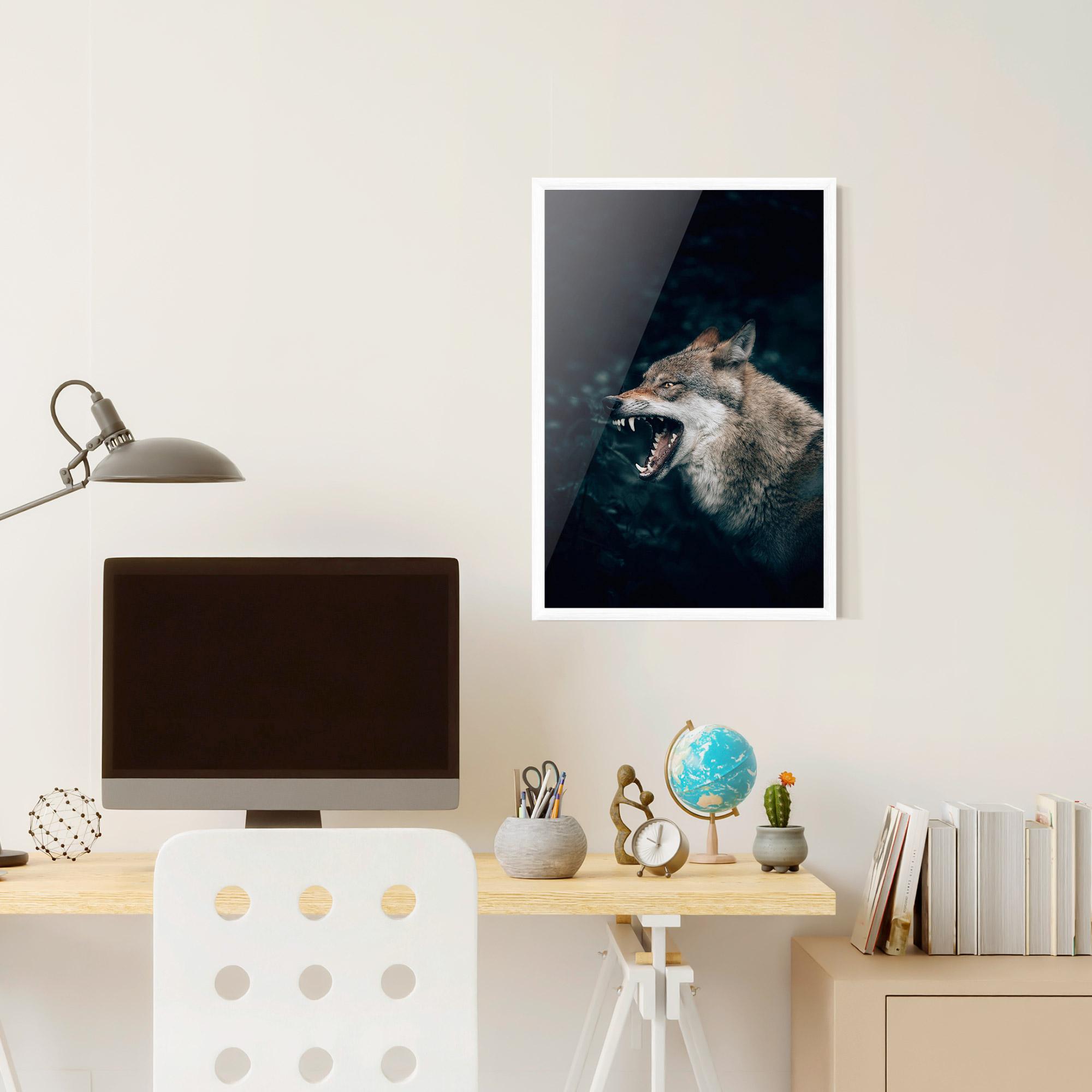 Plakat w Ramie Angry Wolf In The Forest mockup 6