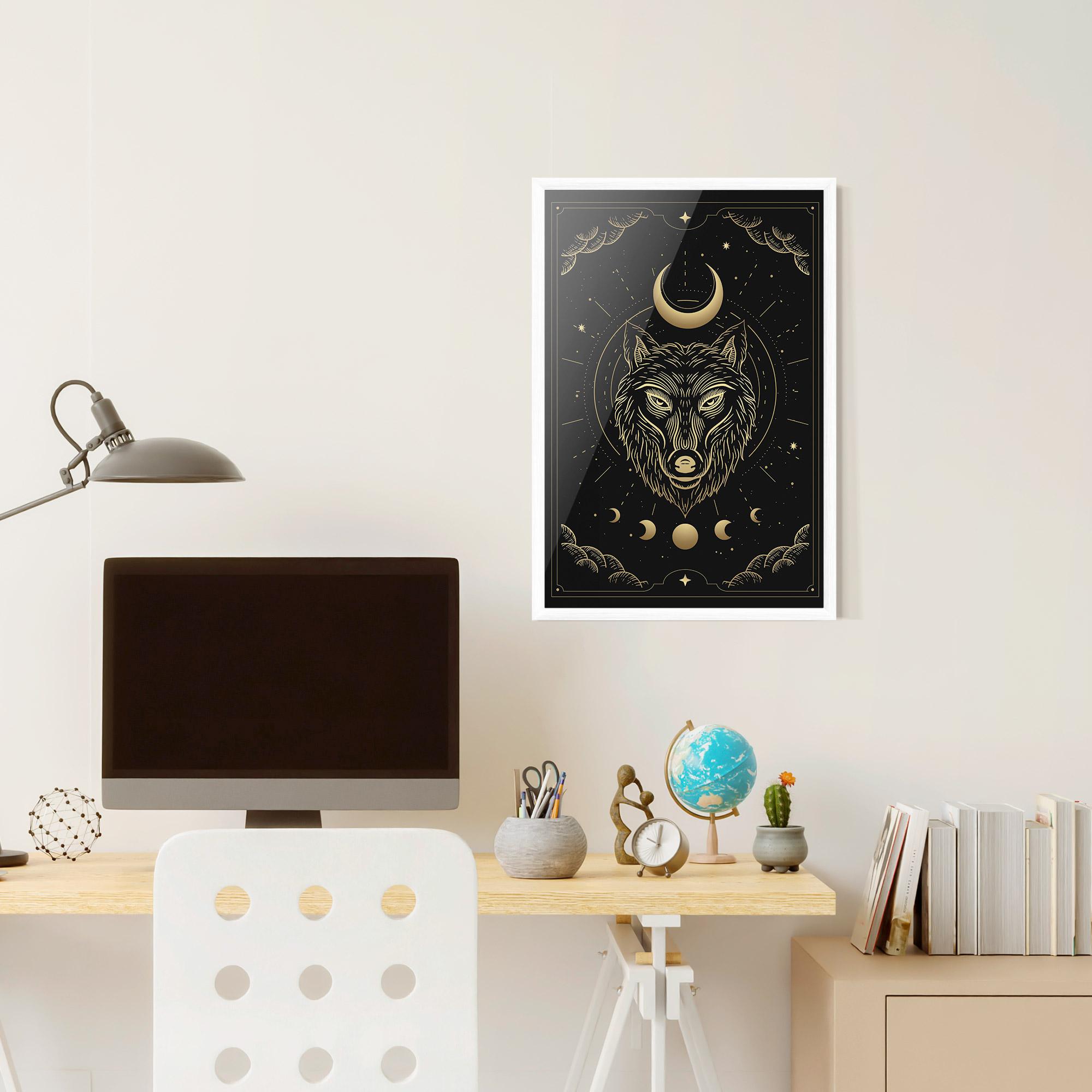 Plakat w Ramie Gold Line Wolf mockup 6