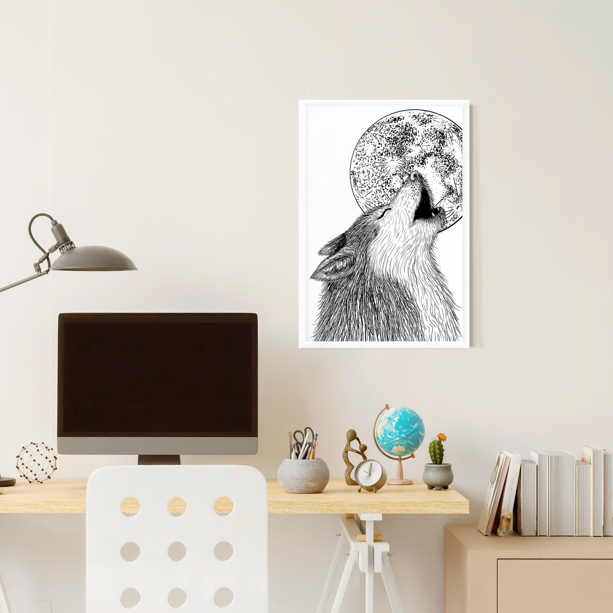 Plakat w Ramie Pretty Moon Wolf mockup 6