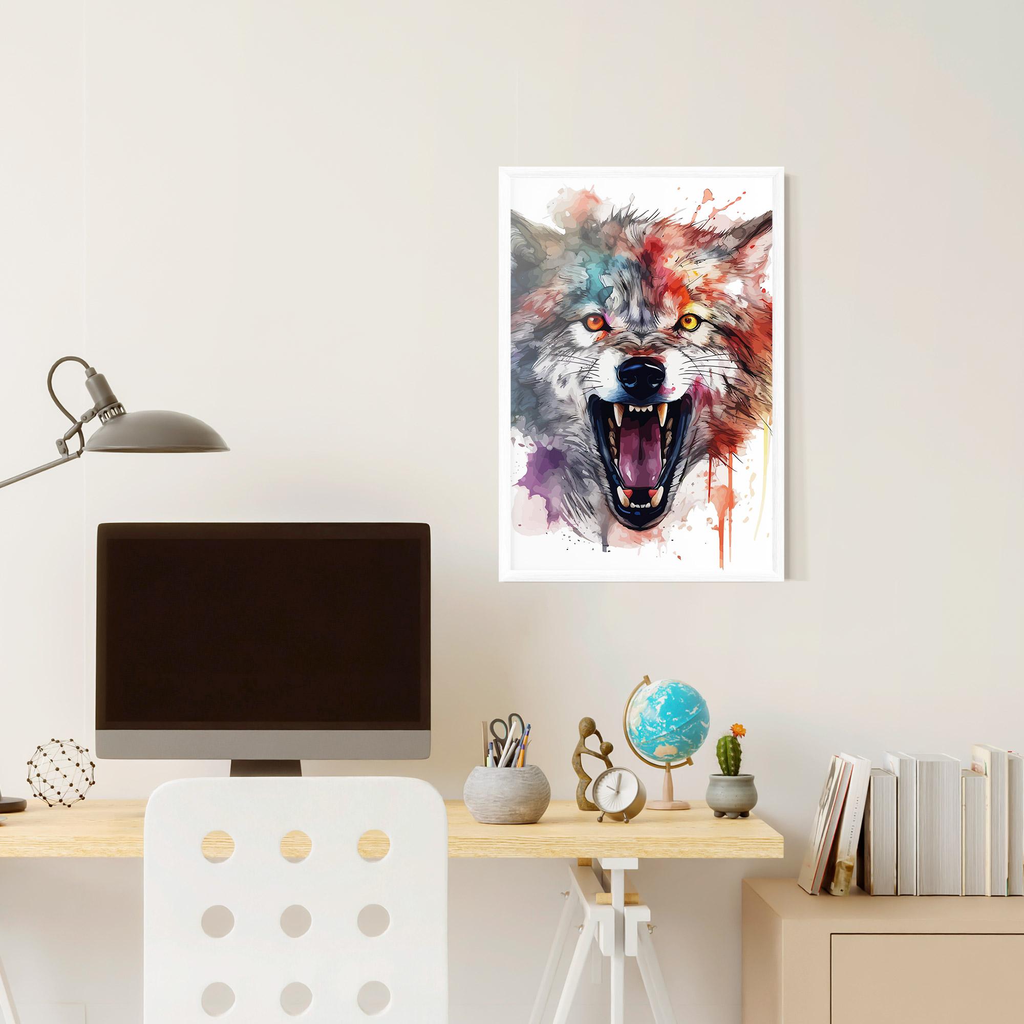 Plakat w Ramie Watercolor Angry Wolf mockup 6