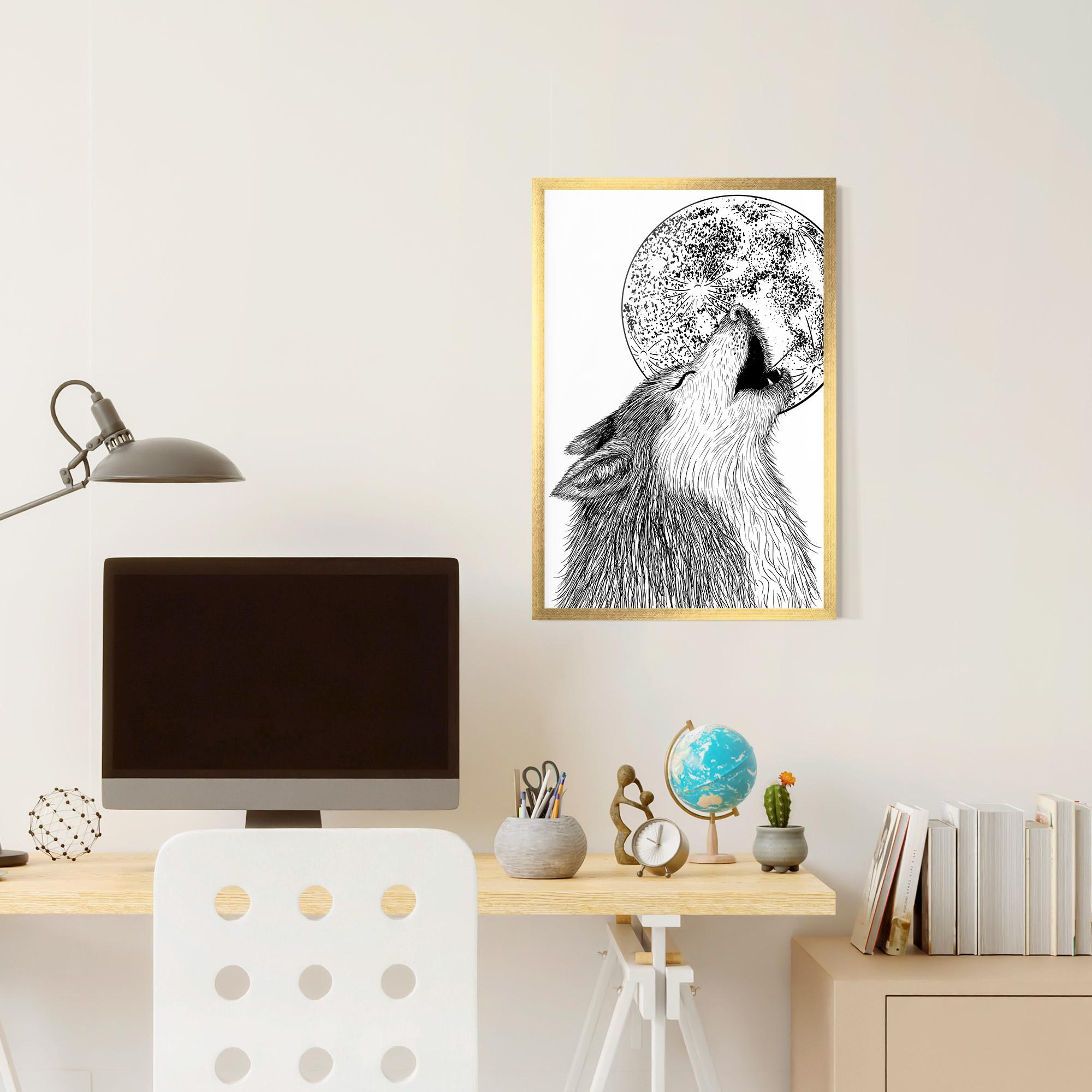 Plakat w Ramie Pretty Moon Wolf mockup 6