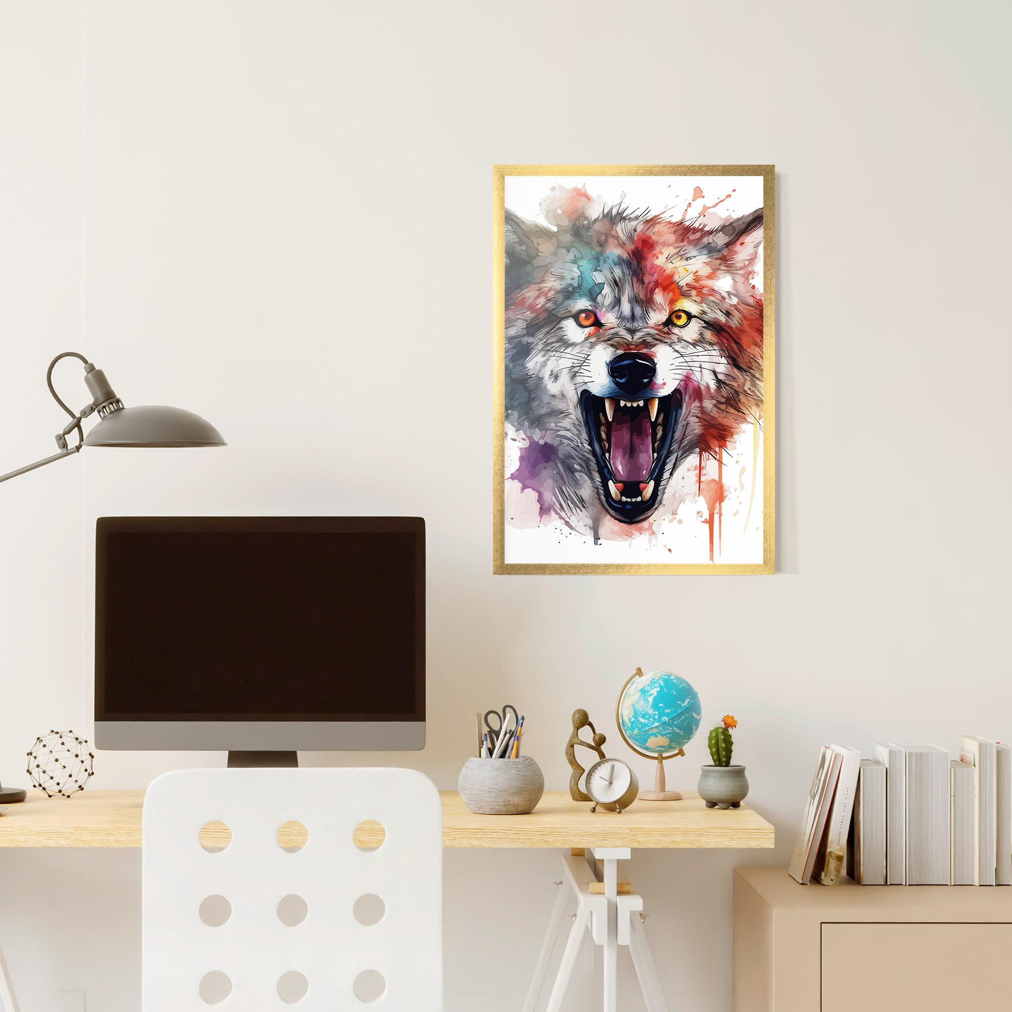 Plakat w Ramie Watercolor Angry Wolf mockup 6