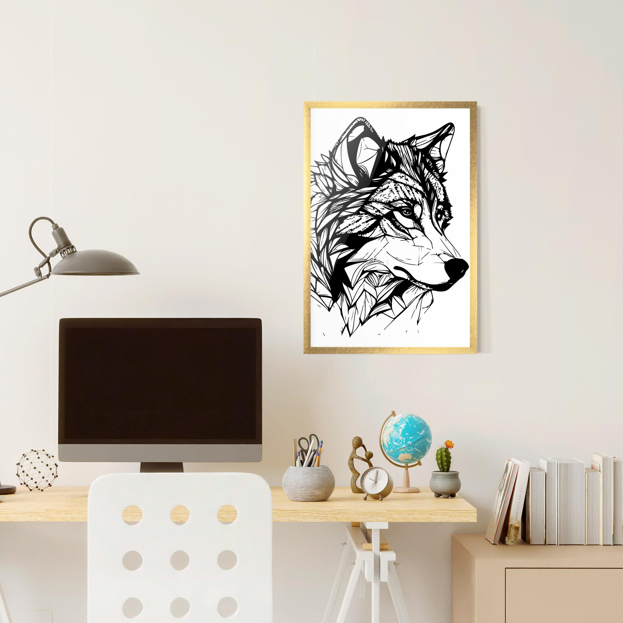 Plakat w Ramie Wolf Head Line mockup 6