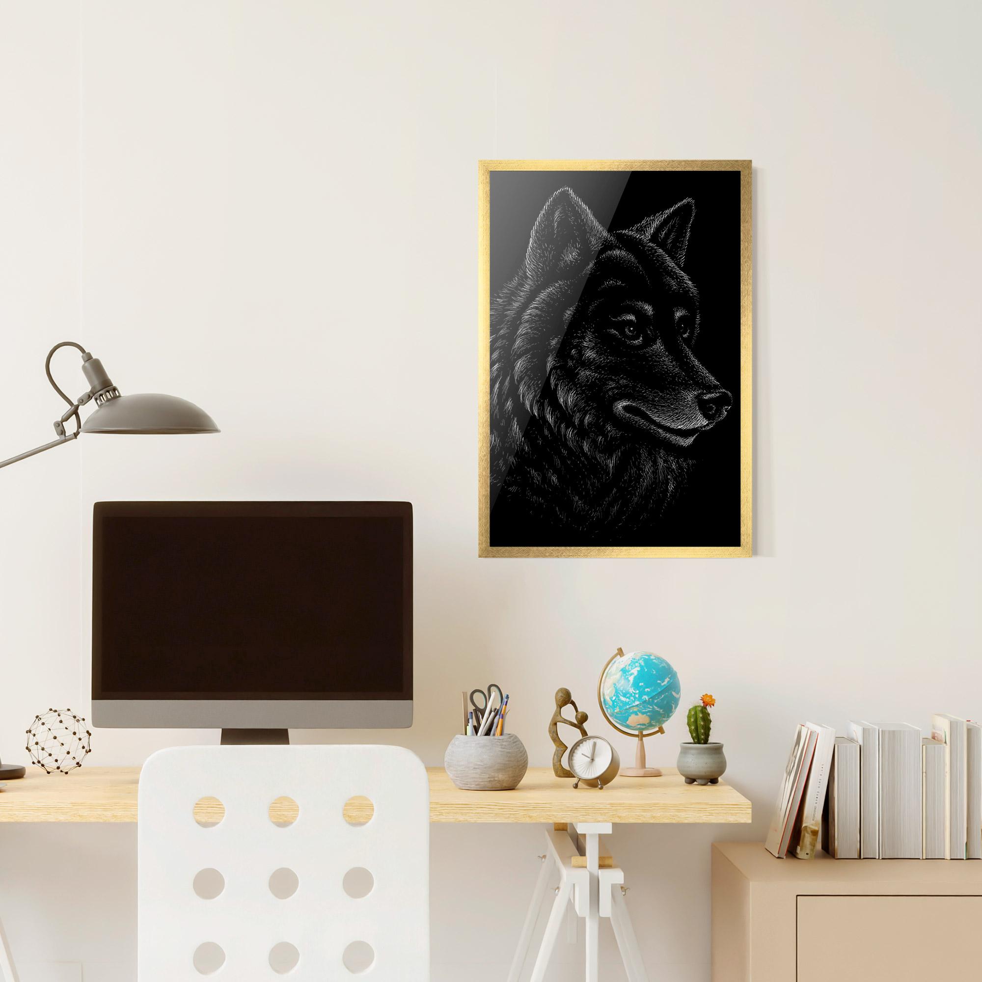 Plakat w Ramie Wolf Shillouette Head mockup 6