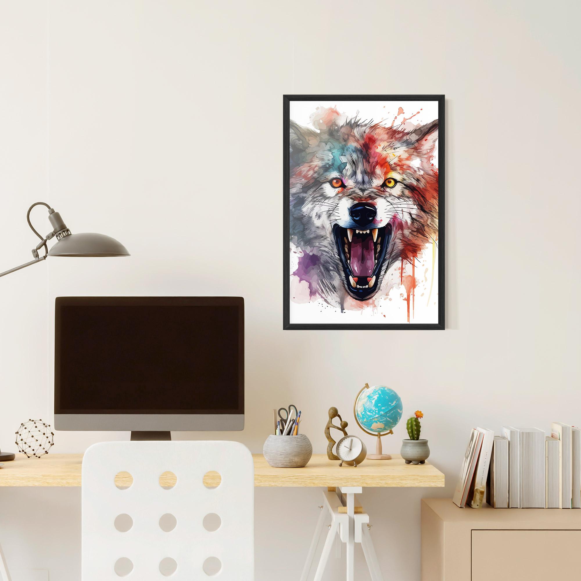 Plakat w Ramie Watercolor Angry Wolf mockup 6
