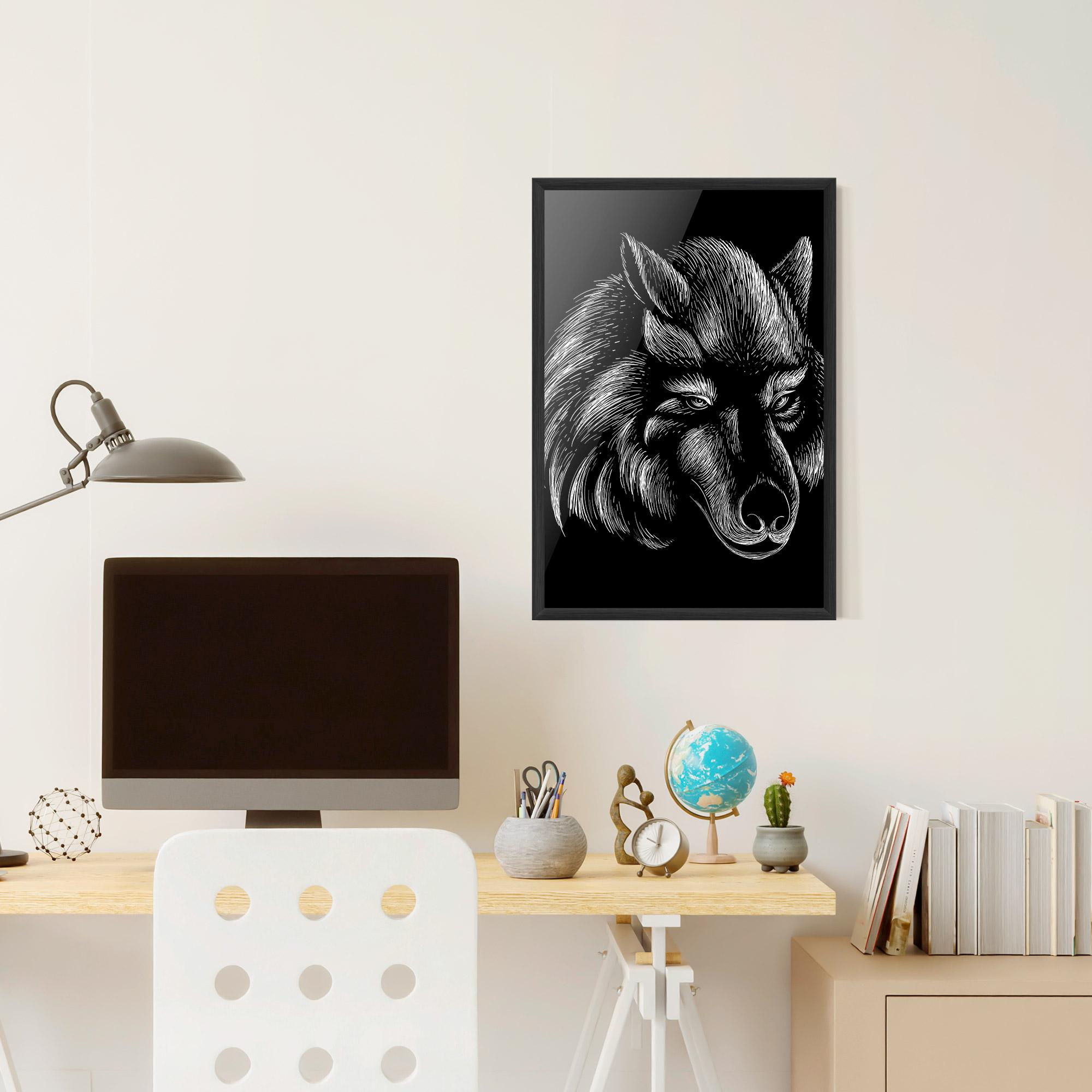 Plakat w Ramie White Line Wolf mockup 6