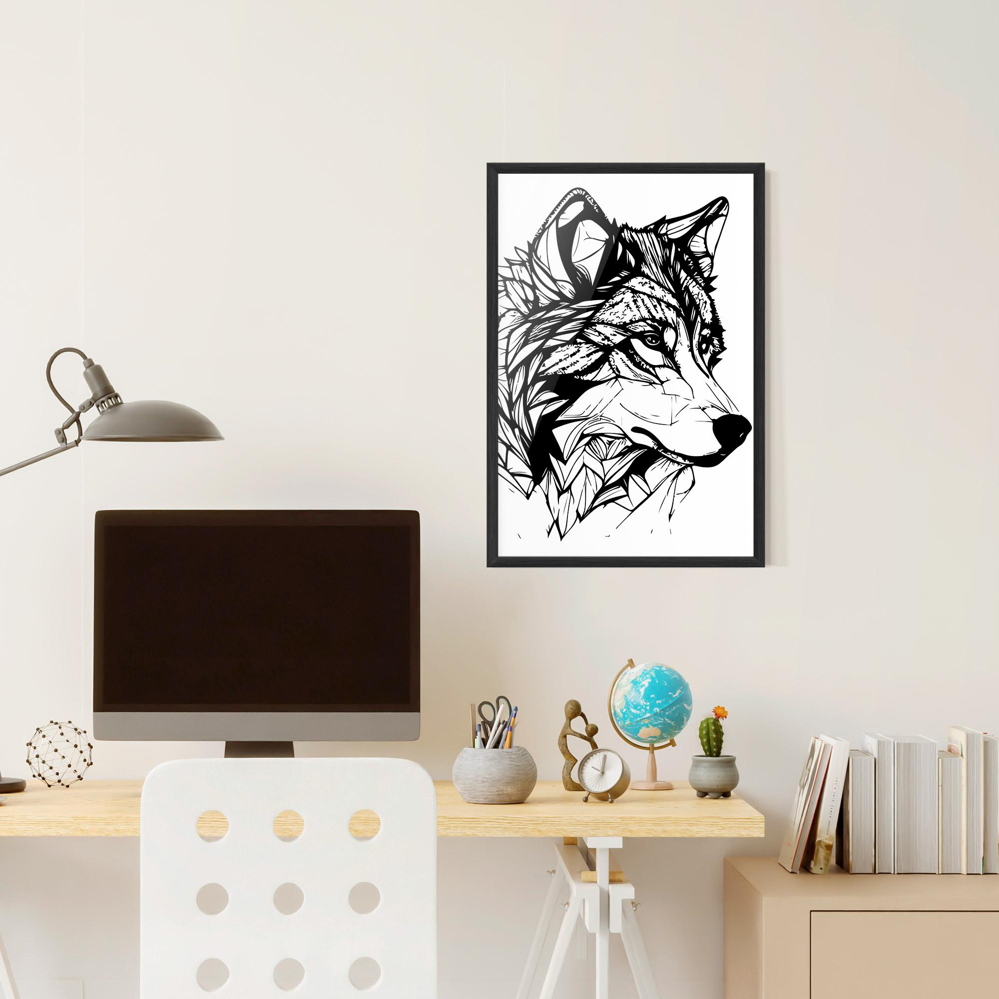Plakat w Ramie Wolf Head Line mockup 6