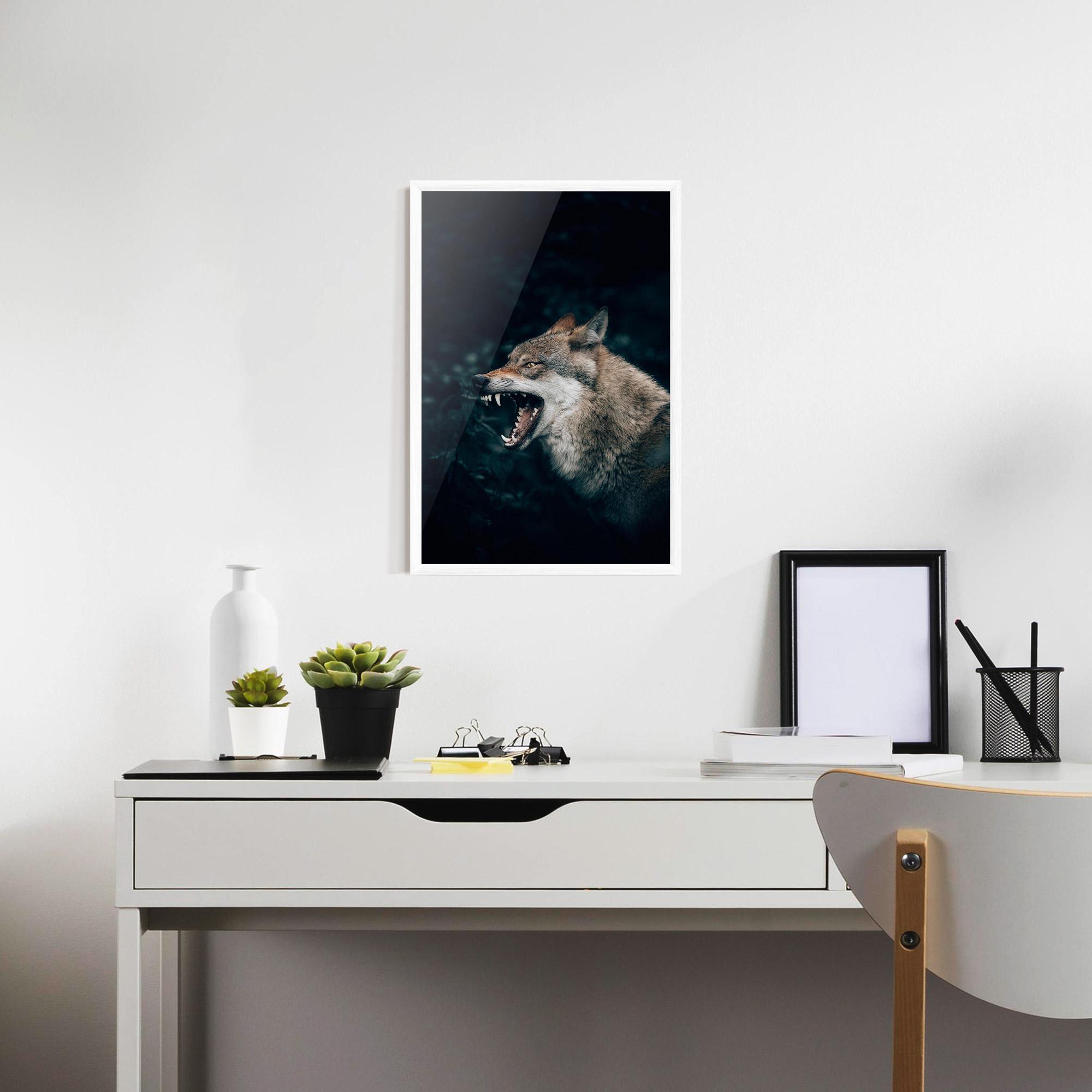 Plakat w Ramie Angry Wolf In The Forest mockup 7